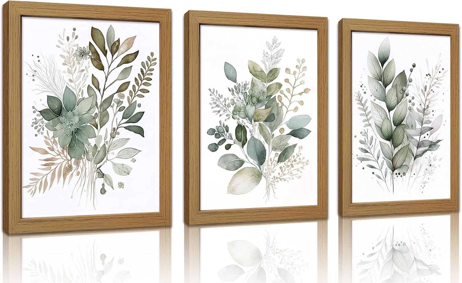Kownzev Botanical Wall Art Set of 3, Sage Green Framed Canvas Prints 16×24