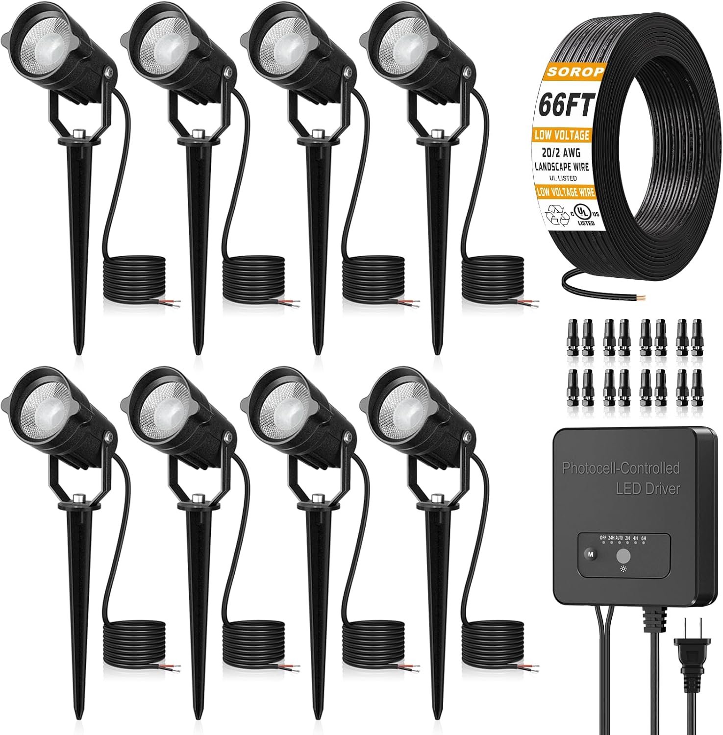 Low Voltage Landscape Lighting Kit, 6W 3000K Outdoor Spotlight 8 Pack