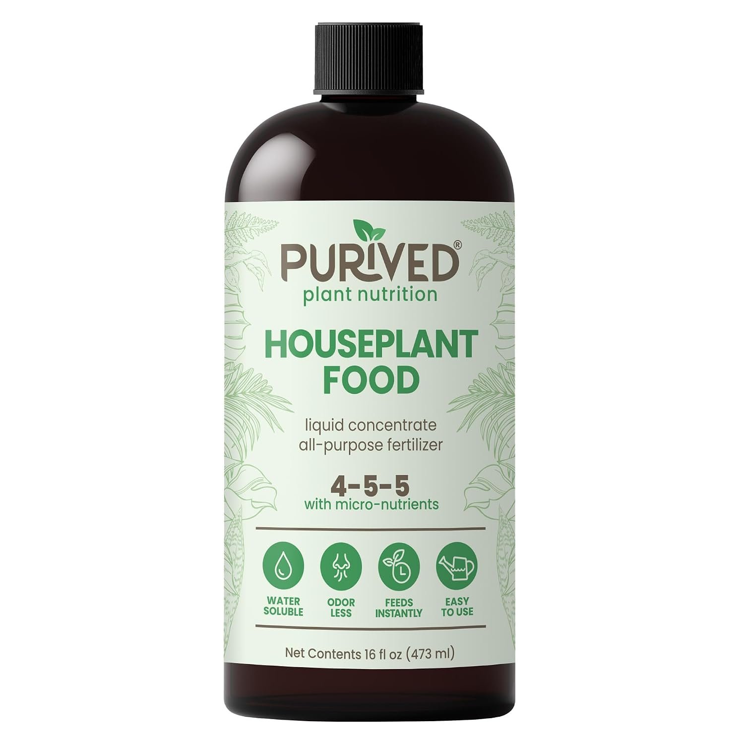 Purived 16oz All-Purpose Liquid Plant Fertilizer – Makes 50 Gallons, for Indoor Houseplants, All-Natural, Groundwater Safe, Made in USA