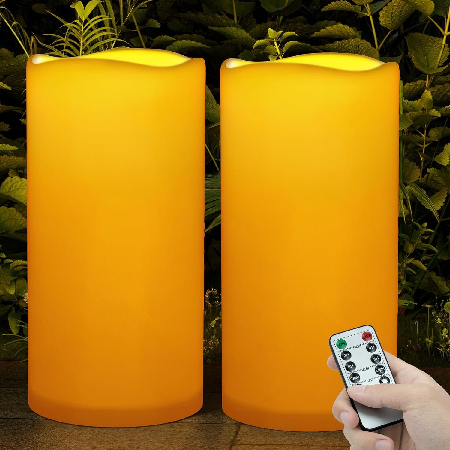 Outdoor Flameless Candles 6″ x 12″ Large Battery-Operated Candles Set of 2