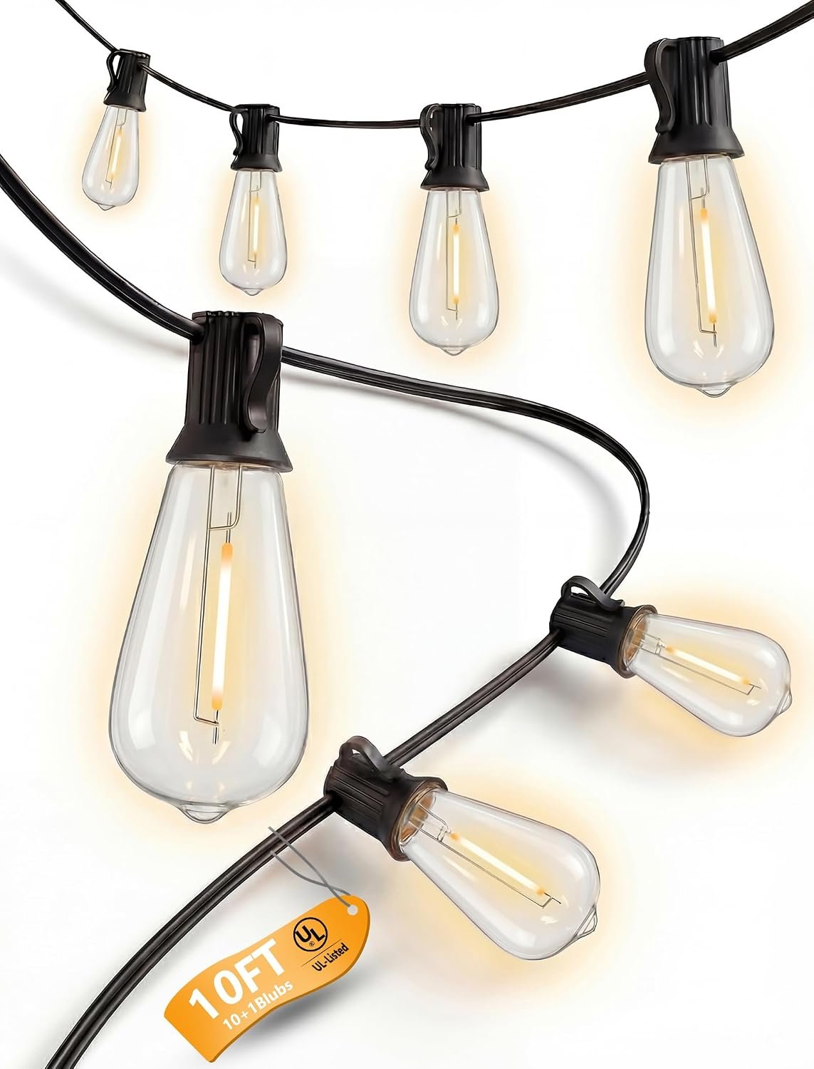 10FT Outdoor String Lights, 10 ST40 Edison LED Patio Lights