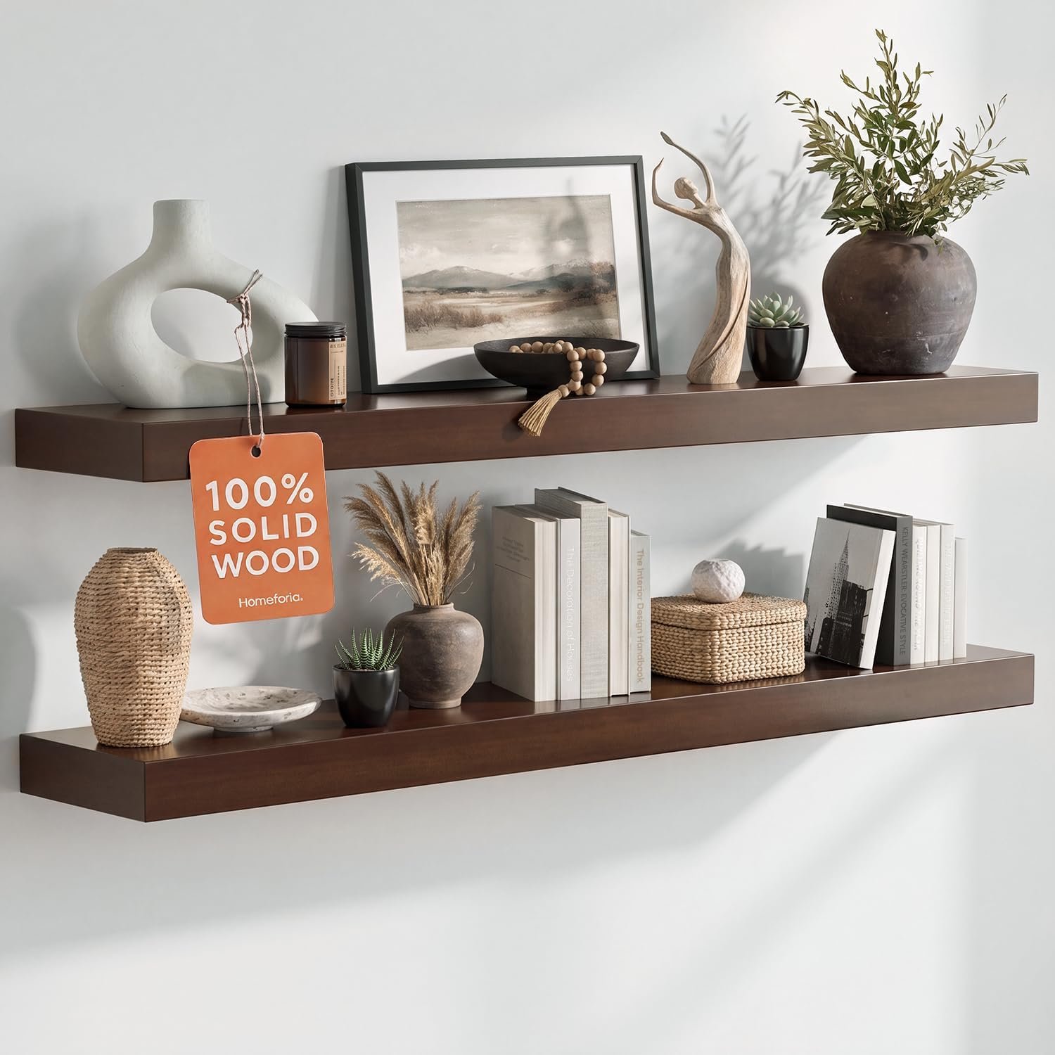 Homeforia 36 Inch Floating Shelves, High-End Solid Pine Wood, Set of 2