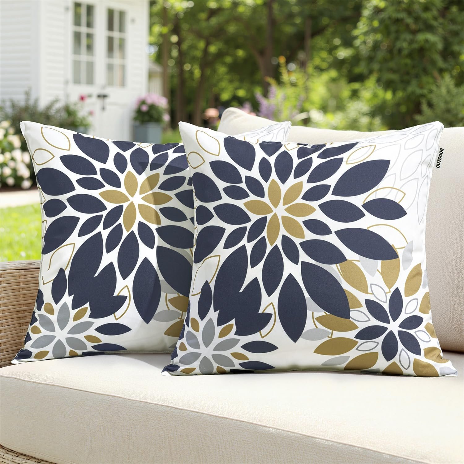 Floral Outdoor Pillow Covers Black Brown 18×18 Set of 2