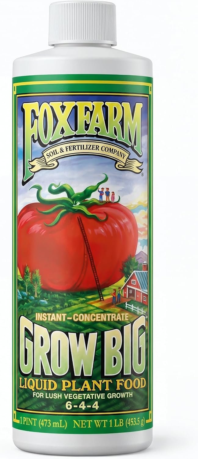 FoxFarm Grow Big Liquid Plant Food – 6-4-4 House Plant Fertilizer for Lush Vegetative Growth, Fast Nutrient Uptake for Roses, Tomatoes & Veggies – Pint Size Concentrate