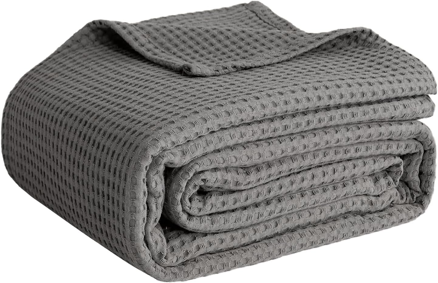 100% Cotton Blankets for Bed – Waffle Weave Blankets for Summer, Lightweight and Breathable Soft Woven Blanket for Spring (Dark Grey, Throw (50″ x 60″))