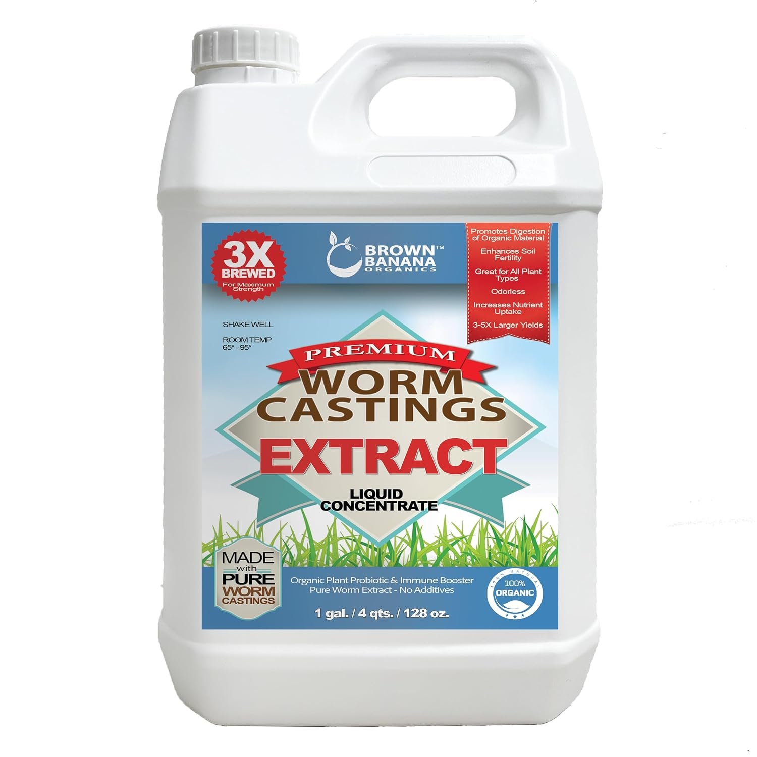 Organic Worm Castings Liquid Fertilizer, 1 Gallon Concentrate
