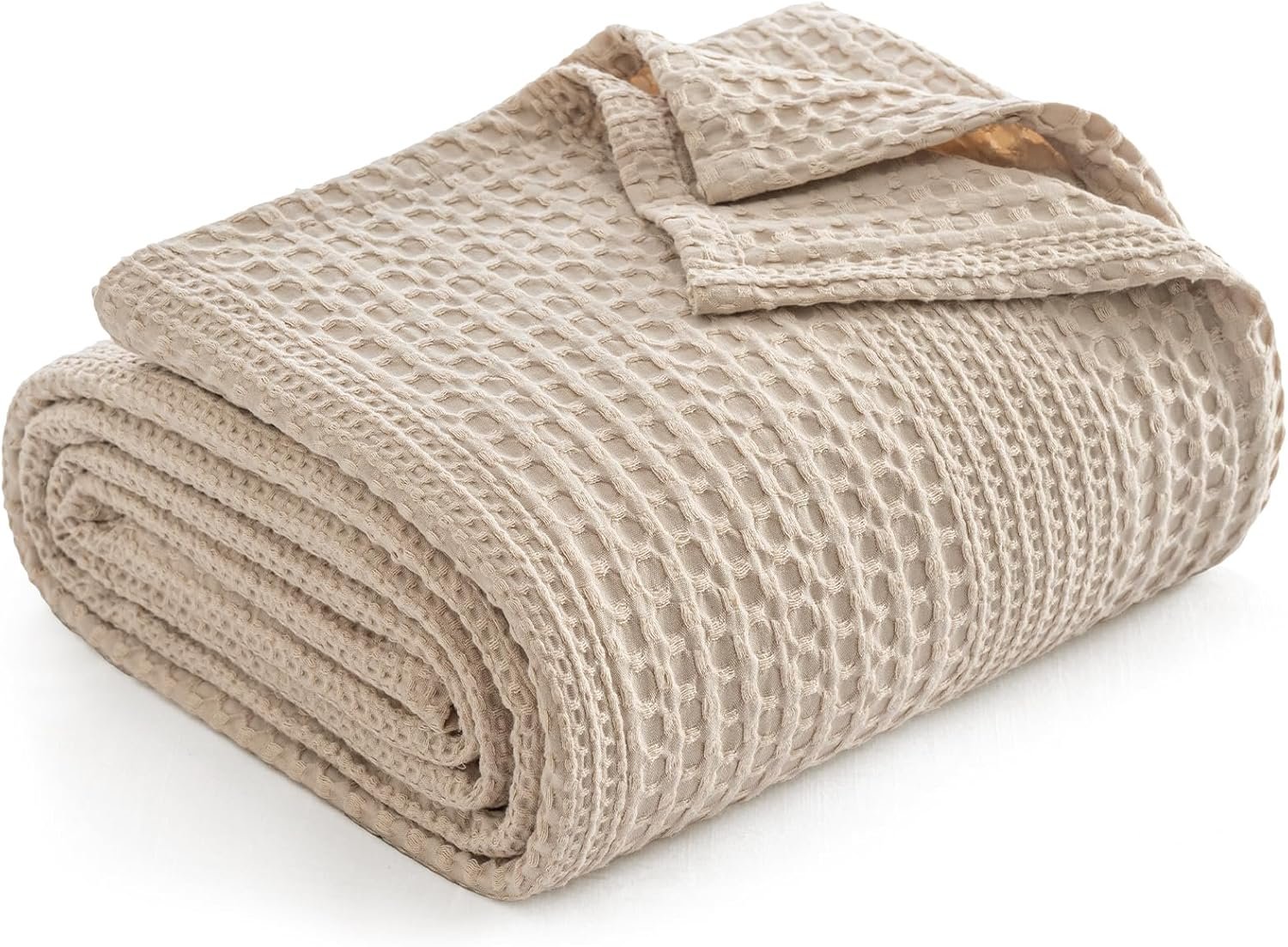 PHF Lightweight Waffle Weave Blanket Queen for Bed Light Tan 90″x90″