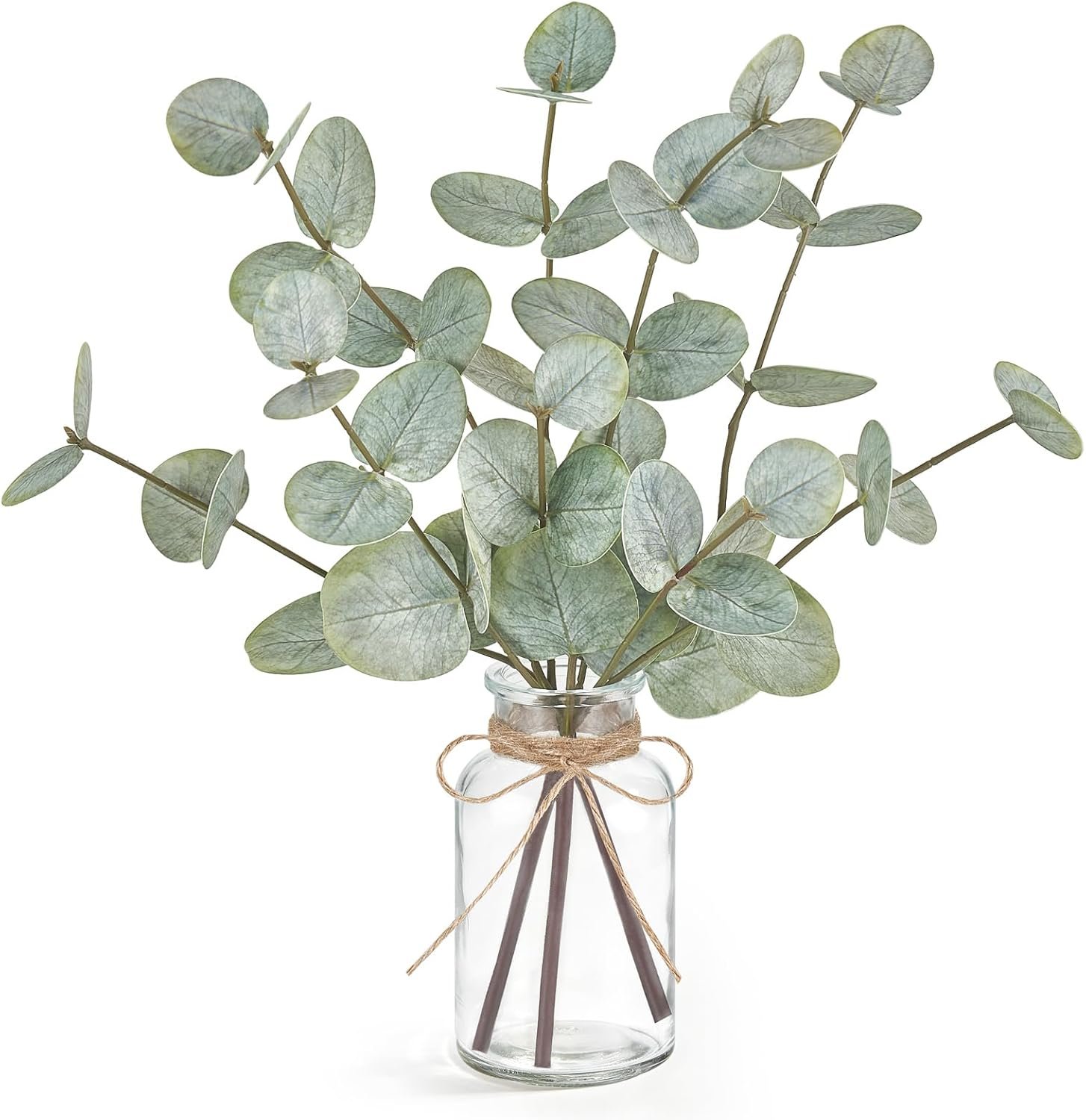 Mkono Fake Plants, Artificial Eucalyptus Stems in Glass Vase for Home Decor