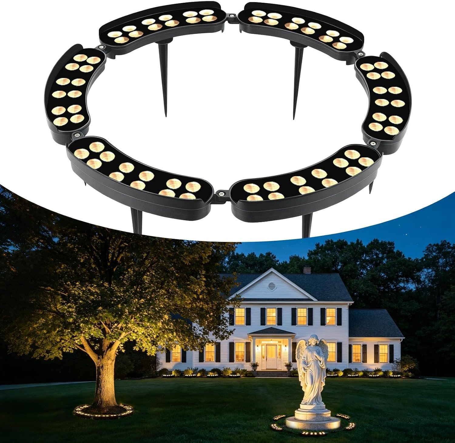 Gardencoin Outdoor Ring Tree Lights, 12V 72W Aluminum LED Landscape Uplighting for Trees, 2700K Warm White, Low Voltage IP65 Waterproof, 16.14″ Inner Diameter, 10080 Lumens, Set of 6