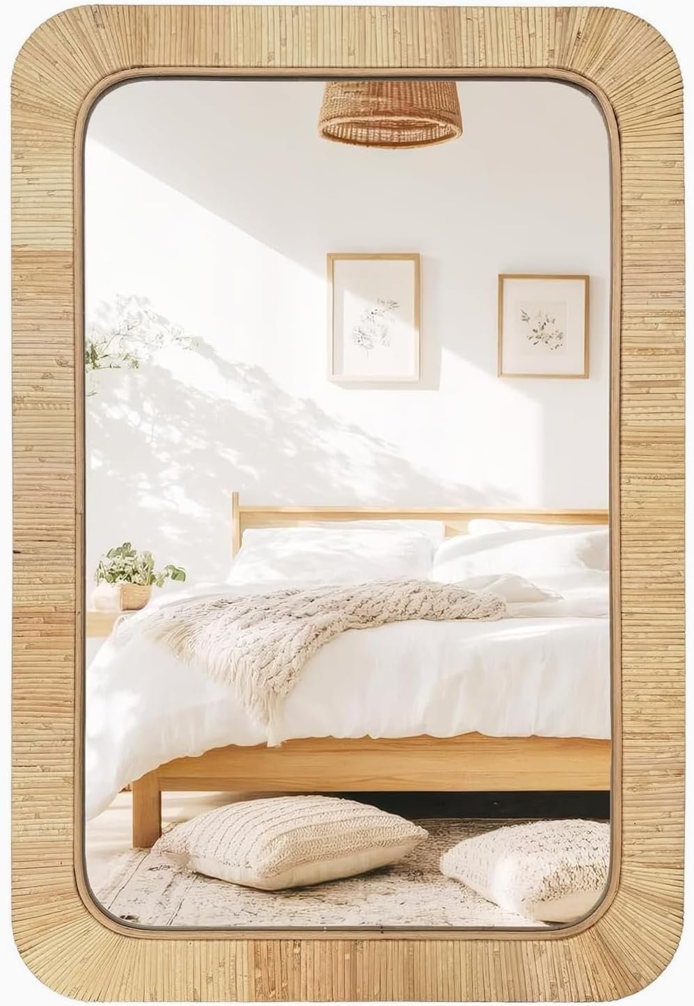 Rattan Rectangular Mirror 24×36, Boho Decorative Wall Mirror for Bathroom, Farmhouse Vanity Mirror for Nursery, Bedroom, Living Room Decor, Nursery & Children’s Room