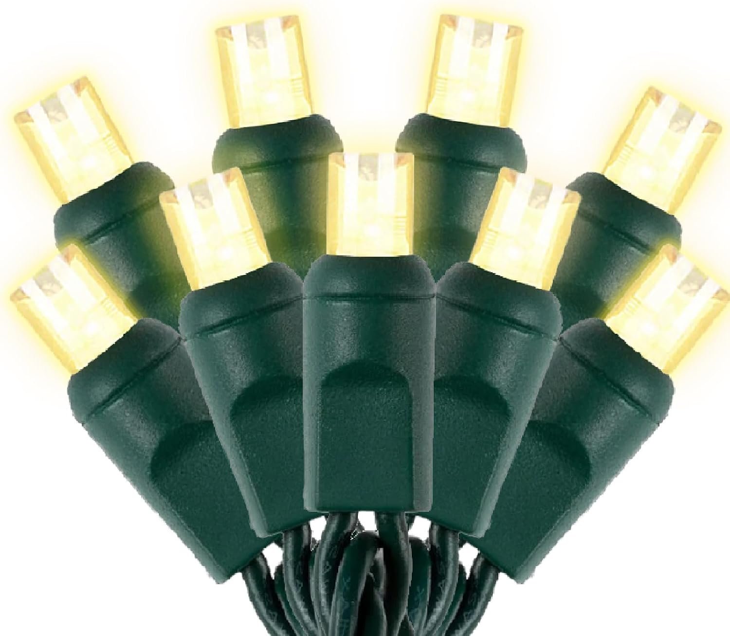 Warm White LED Christmas Lights Outdoor– 50ft 100 Counts Commercial Grade Outdoor Waterproof Green Wire Tree Lights, 5mm Wide Angle Plug in for Xmas, UL, IP:65
