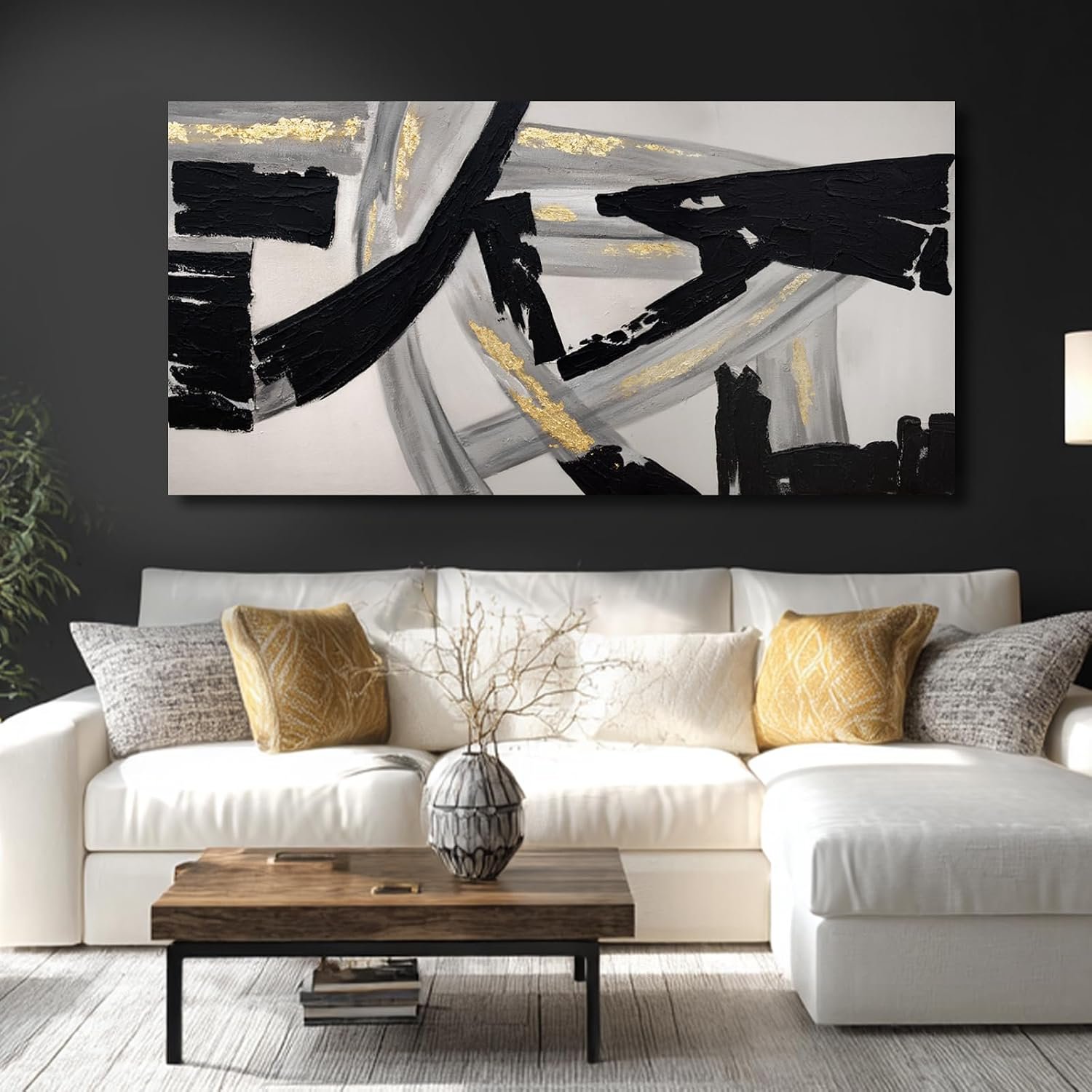 WINKAILIN Large Neutral Abstract Canvas Wall Art for Living Room 29×58 Inch