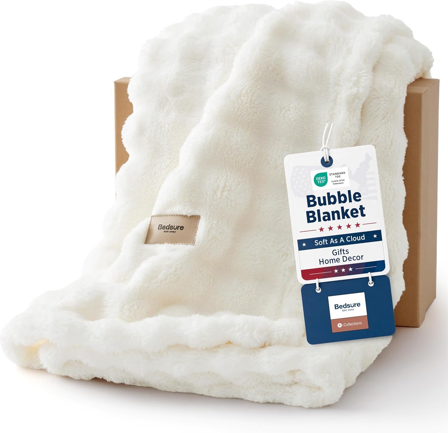 Bedsure Cloud Bubble Blanket, Soft Cozy Throw, Off White, 50″×60″