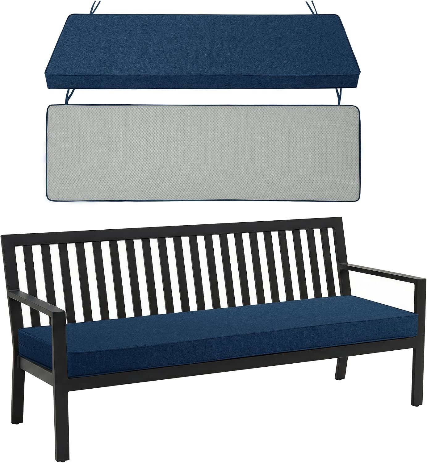 Outdoor Bench Cushion, 48 x 16 Inch, Navy Blue