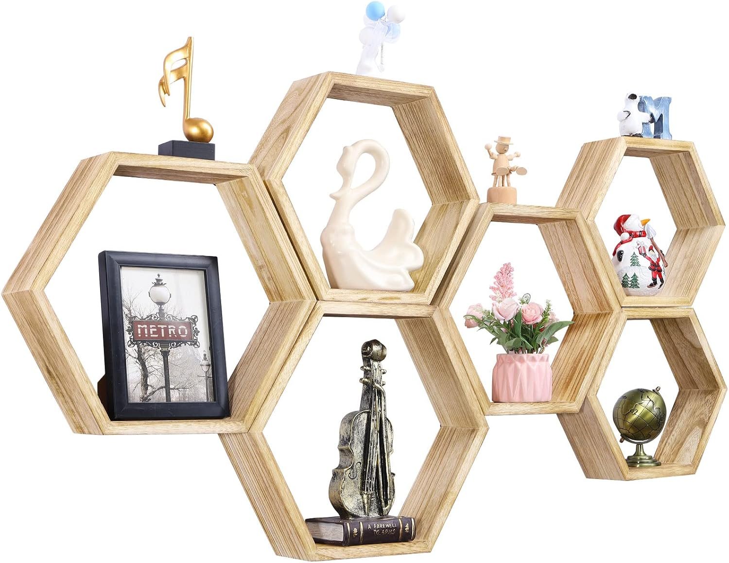 NOVIMANGO Hexagonal Floating Shelves Set of 6, Honeycomb Shelves