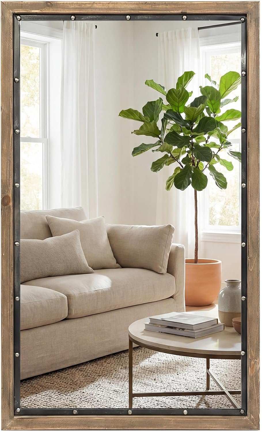 Farmhouse Rustic Wood Framed Mirror, Rectangular Bathroom Mirror