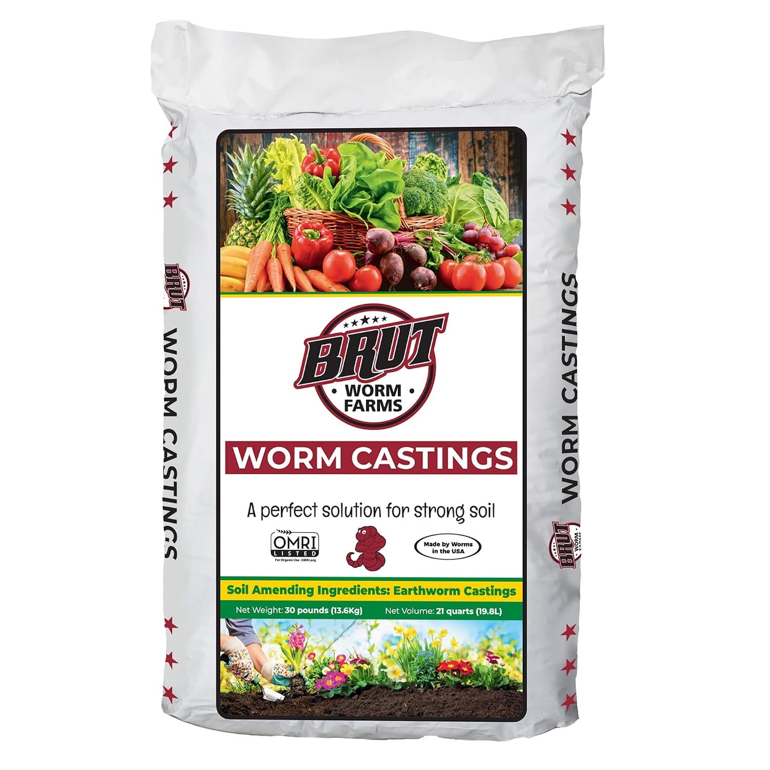 Brut Worm Farms Organic Worm Castings, Natural Fertilizer for Plants, 30 lb