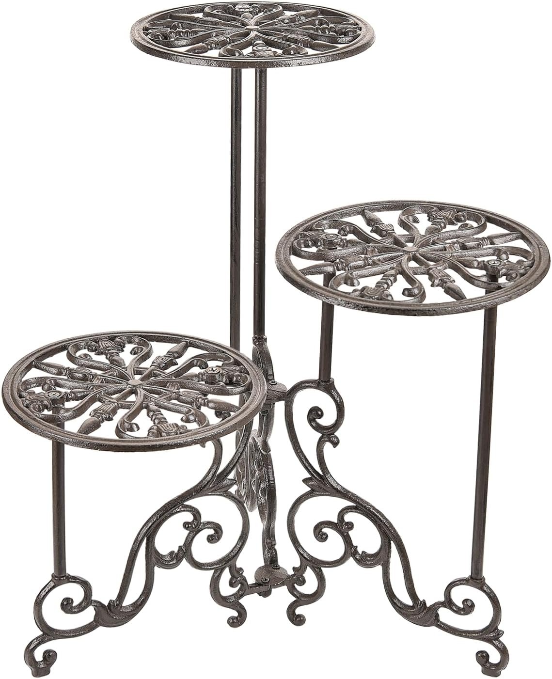 Sungmor Cast Iron Plant stand, 24 Inches Tall 3 Tier Foldable Design