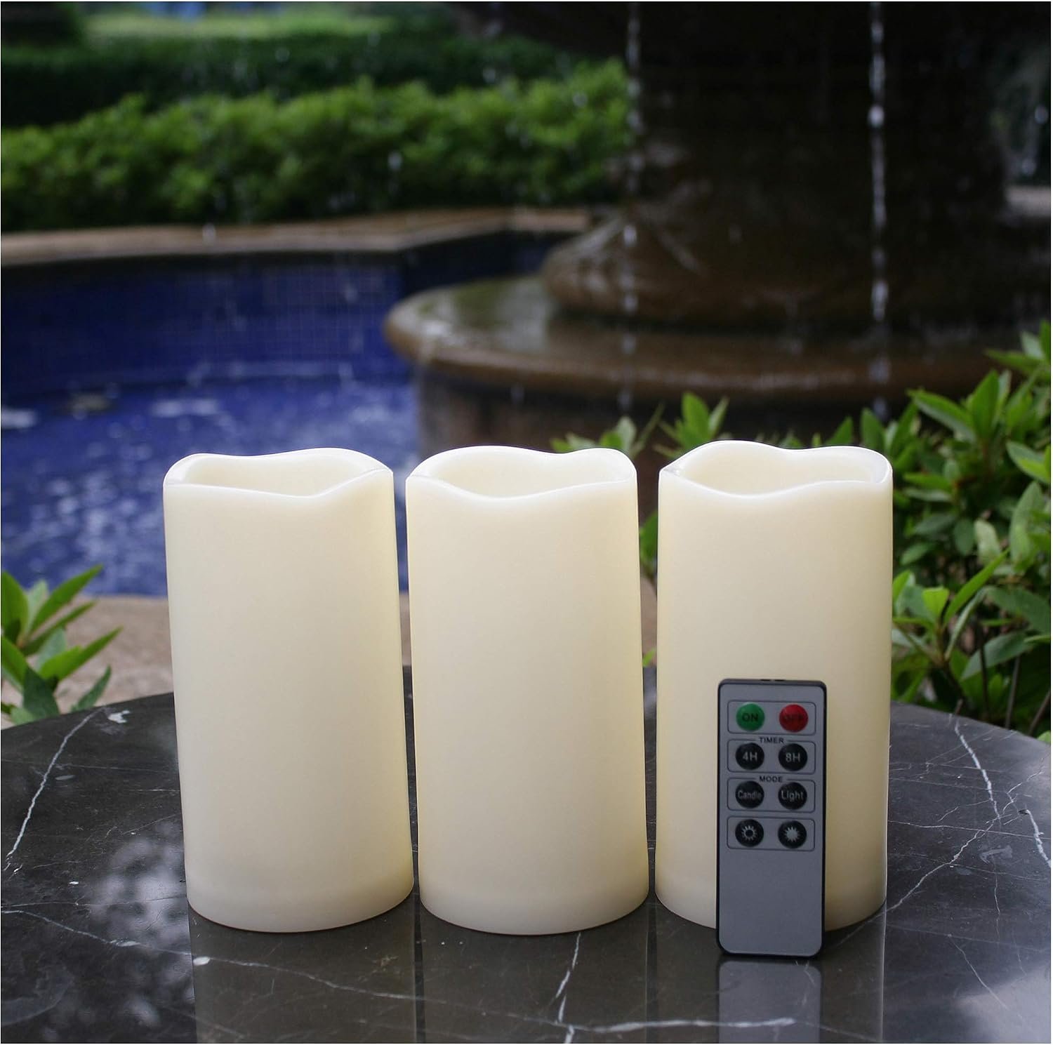 QIDEA Waterproof Outdoor Flameless LED Candles with Remote and Timer 3”x6”