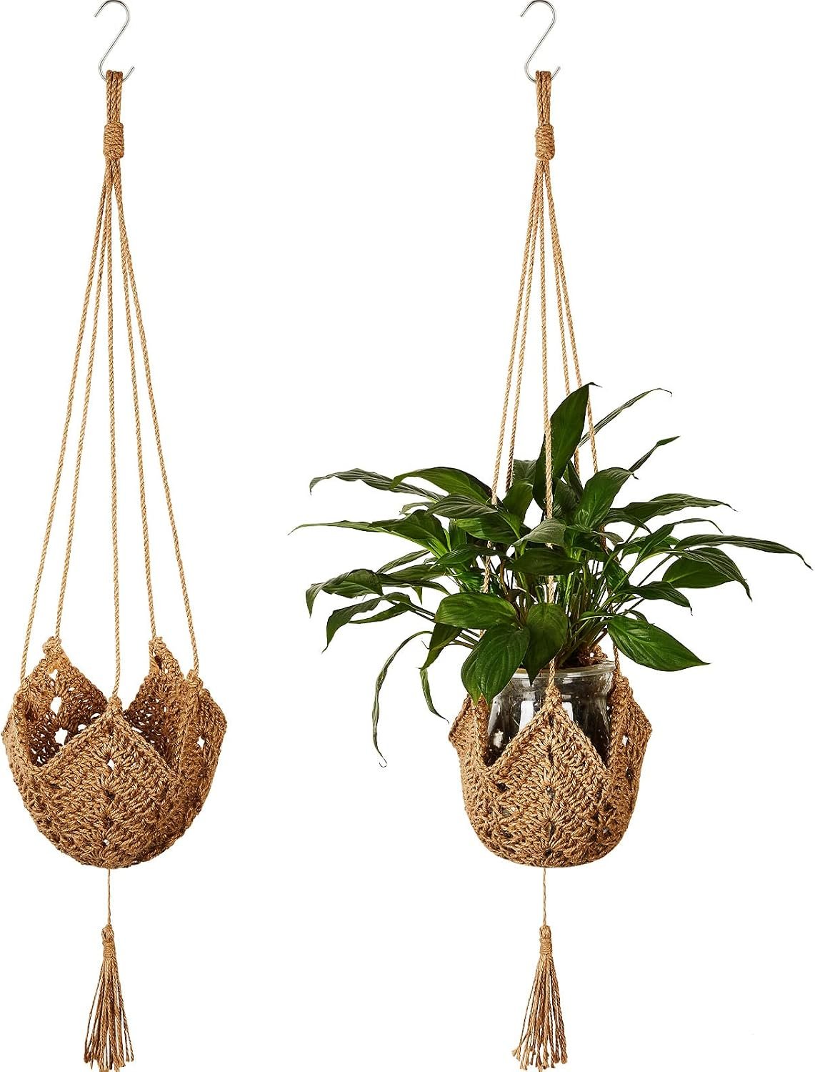 Shappy 2 Pack Boho Macrame Plant Hanger, Large Hanging Planter Plant Holder Pot Hanger Hanging Basket Wall Planters, Plants Lover Gift for Indoor Garden (Classic,Brown)