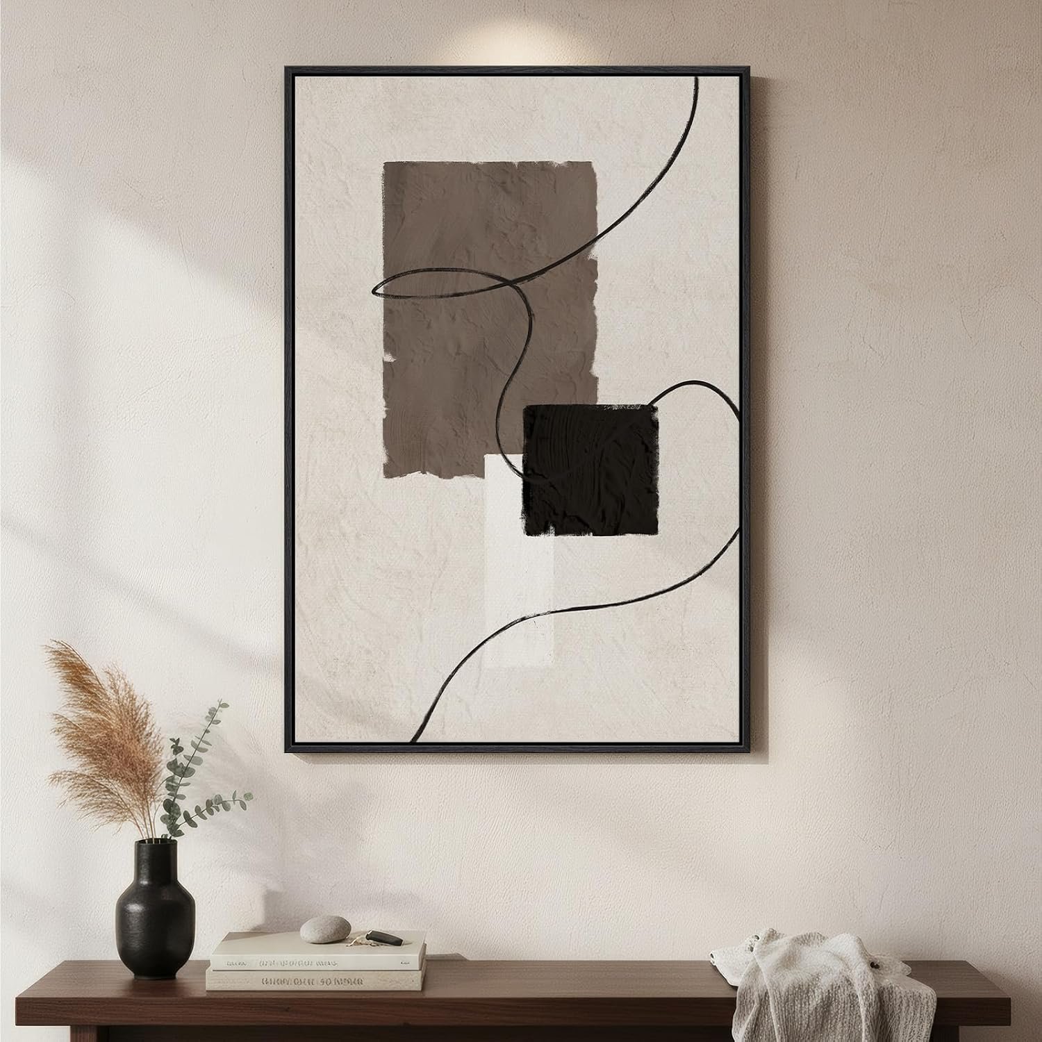 Framed Black White Neutral Modern Abstract Wall Art, 1 Piece 24×36 In