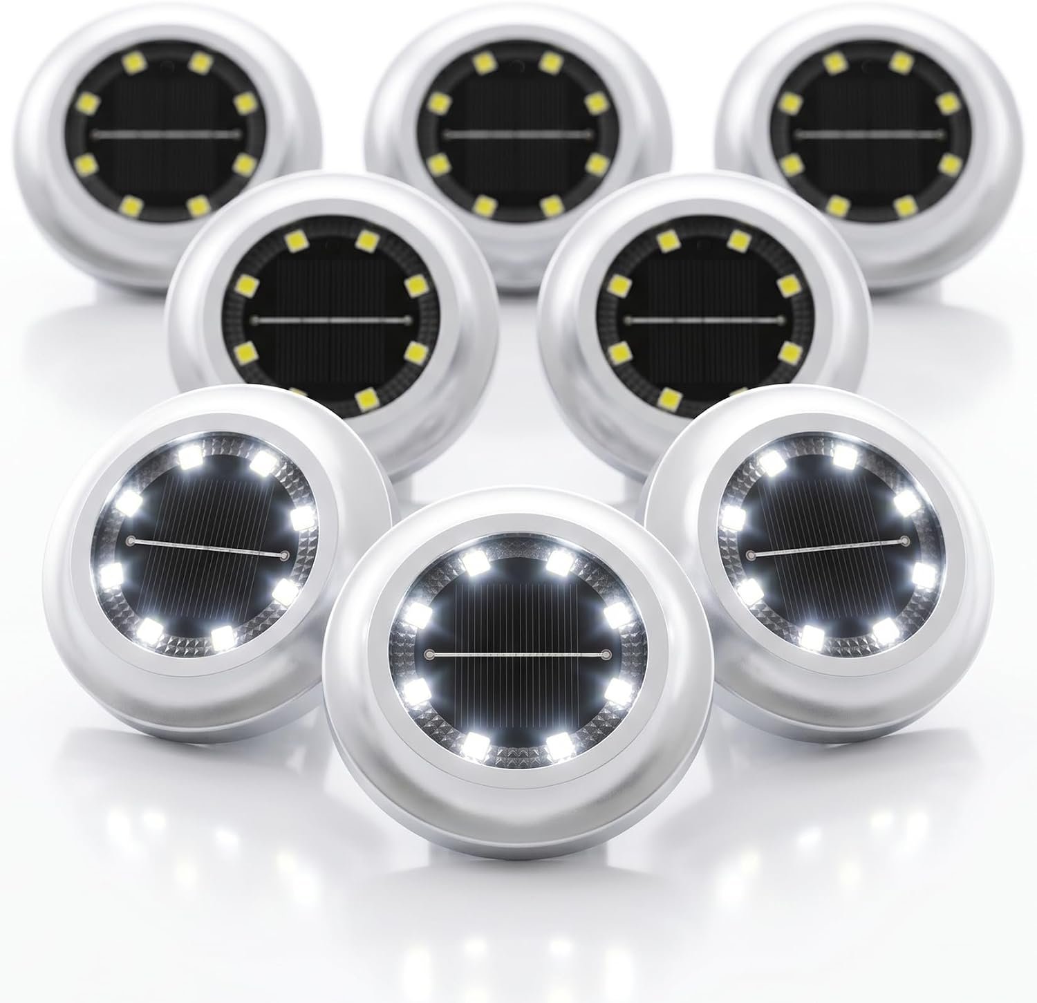 Solar Ground Lights Outdoor Waterproof, 8 LED Solar Disk Lights for Yard Patio Pathway Garden Lawn Walkway Driveway, Auto On/Off Landscape Lighting, ABS In-Ground Lights