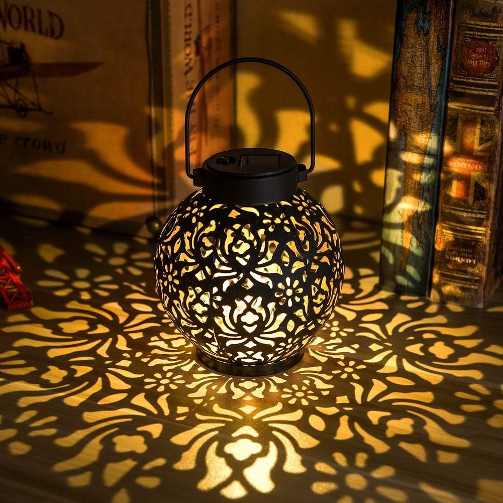 2 Pack Solar Hanging Lantern Lights, Metal Outdoor Decorative Lamp, Black