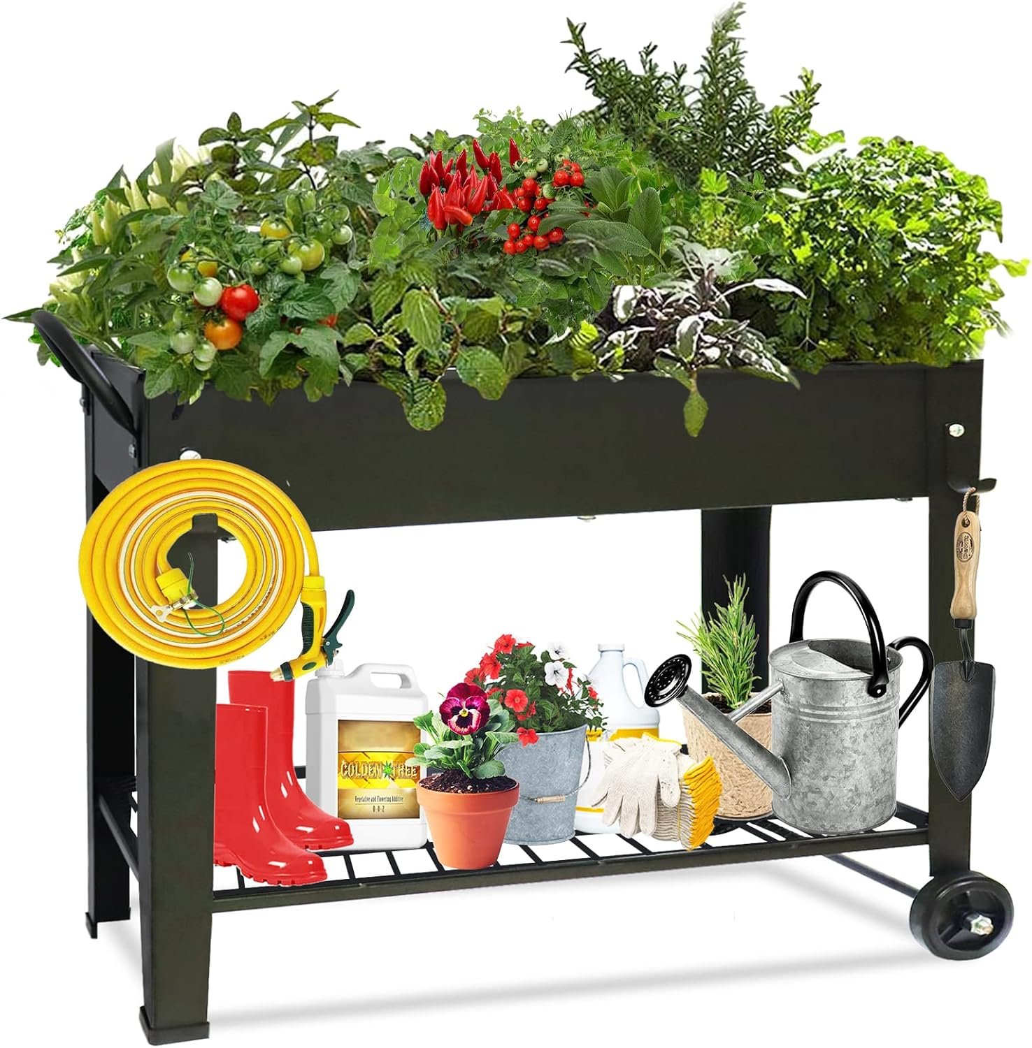 aboxoo Large Elevate 32″ H Metal Raised Garden Bed with Wheels Legs Outdoor