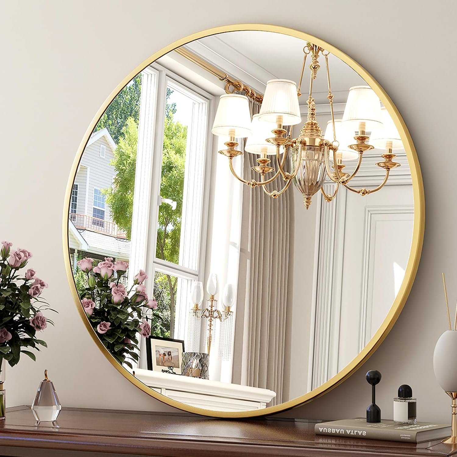 XRAMFY 30 Inch Round Mirror-Gold Circle Mirrors for Bathroom, Entryway