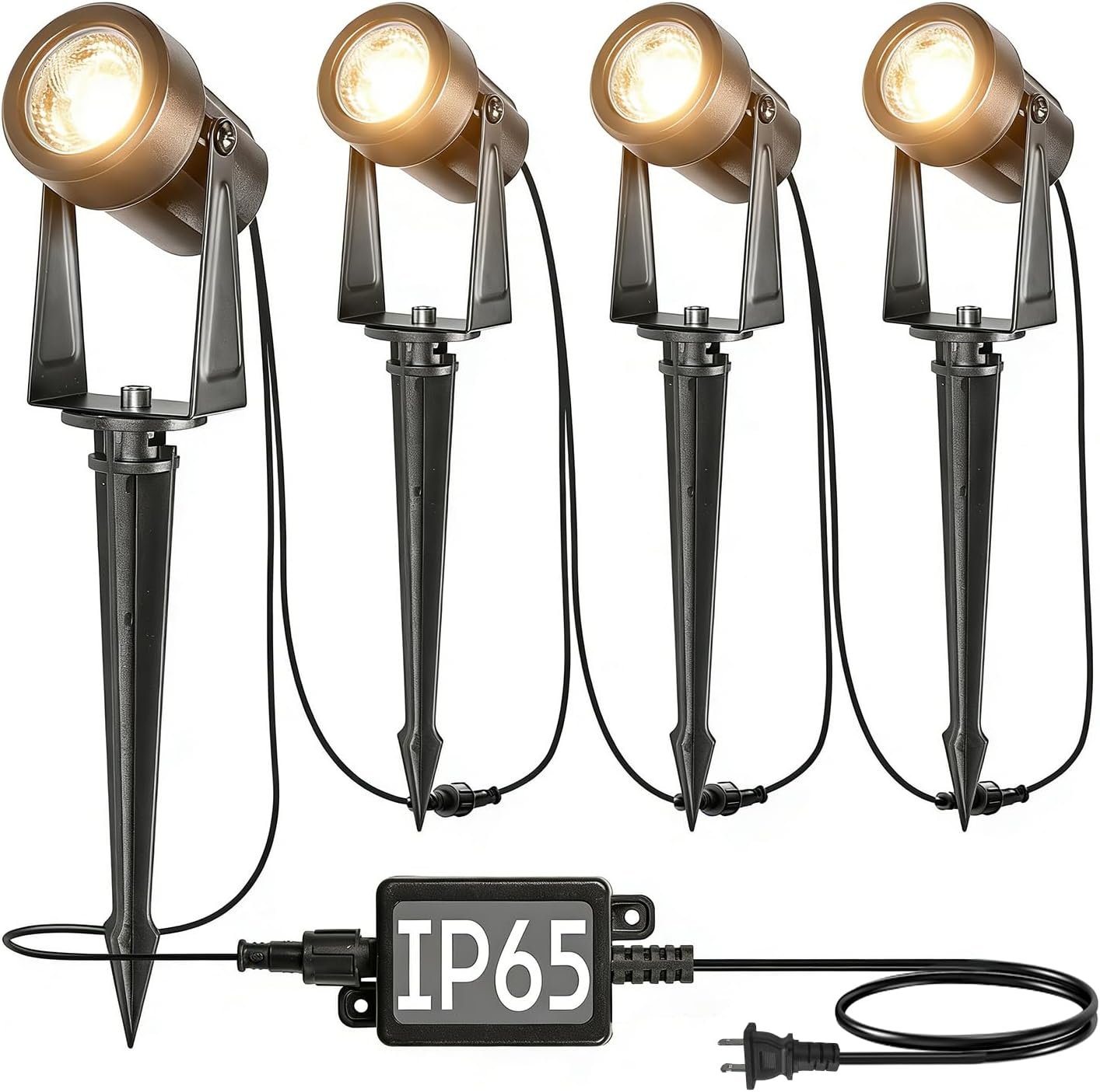 SUNTHIN 4 Pack Outdoor Landscape Lighting with Transformer, LED Spot Lights