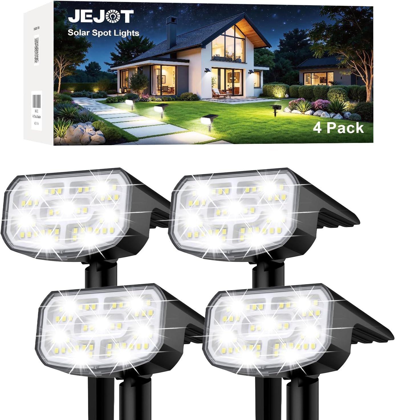 JEJOT Solar Spot Lights Outdoor Waterproof, Solar Spotlights, 4 Pack