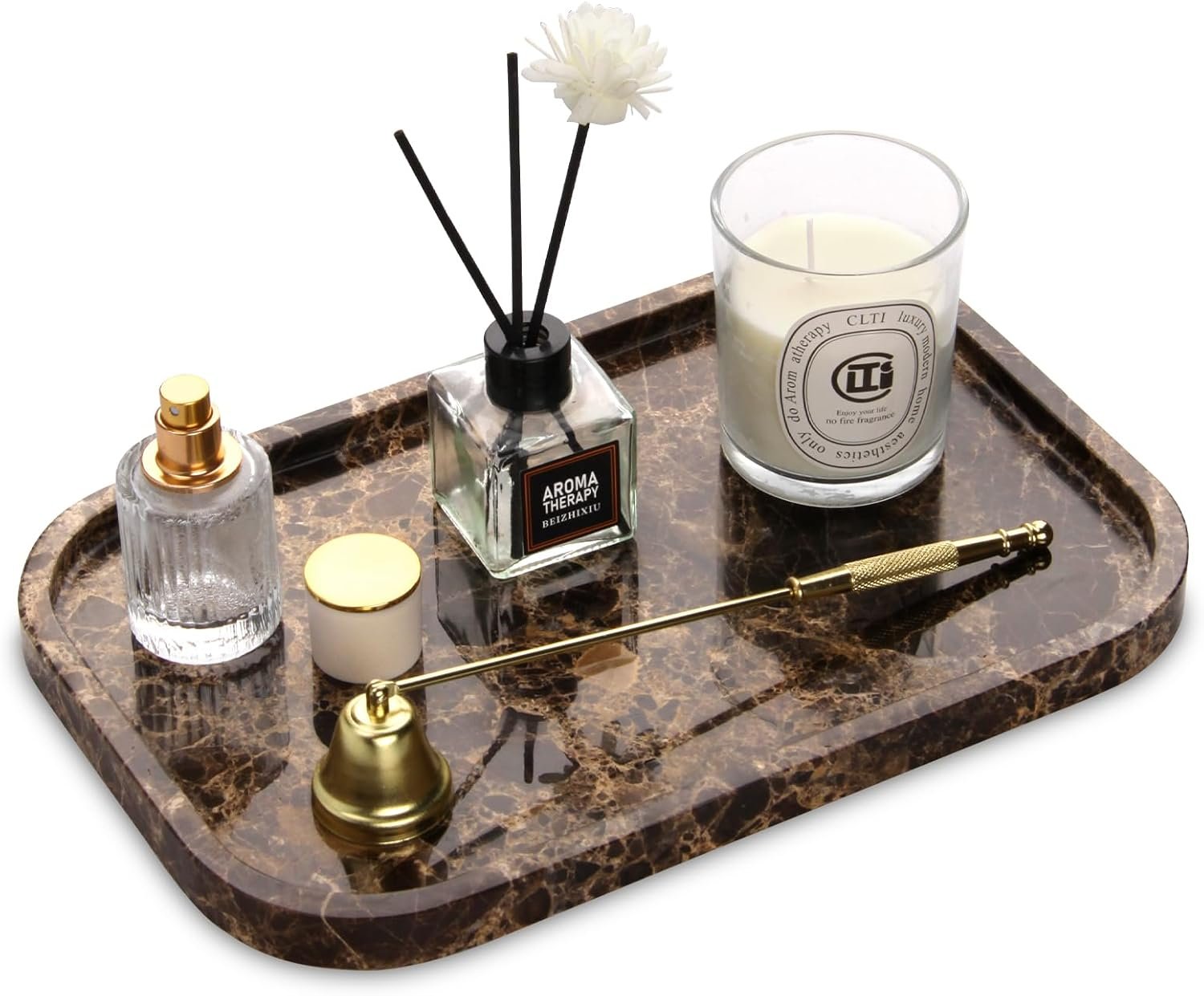 Marble Bathroom Vanity Decorative Tray, Dark Brown, 12 * 8 * 0.8