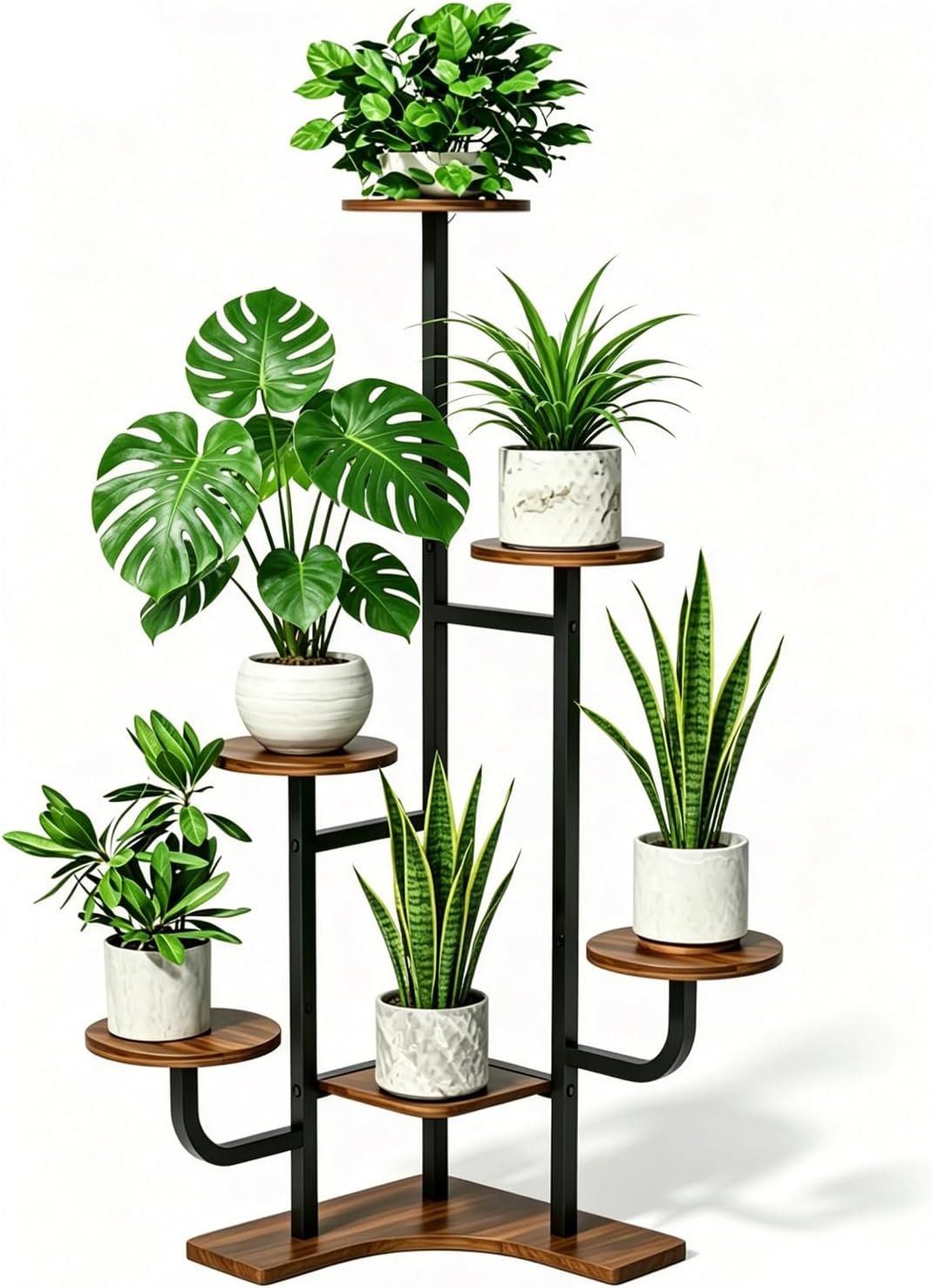 Homsorout Corner Plant Stand Indoor – 6 Tiered Indoor Plant Stand Round Metal Plant Shelf, Plant Organizer for Living Room, Graden, Balcony, Home Decor, Brown