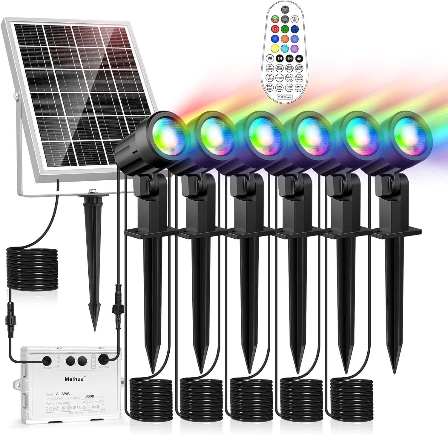 MEIHUA Solar Spot Lights Outdoor Color Changing, 6 in 1 Landscape Lighting