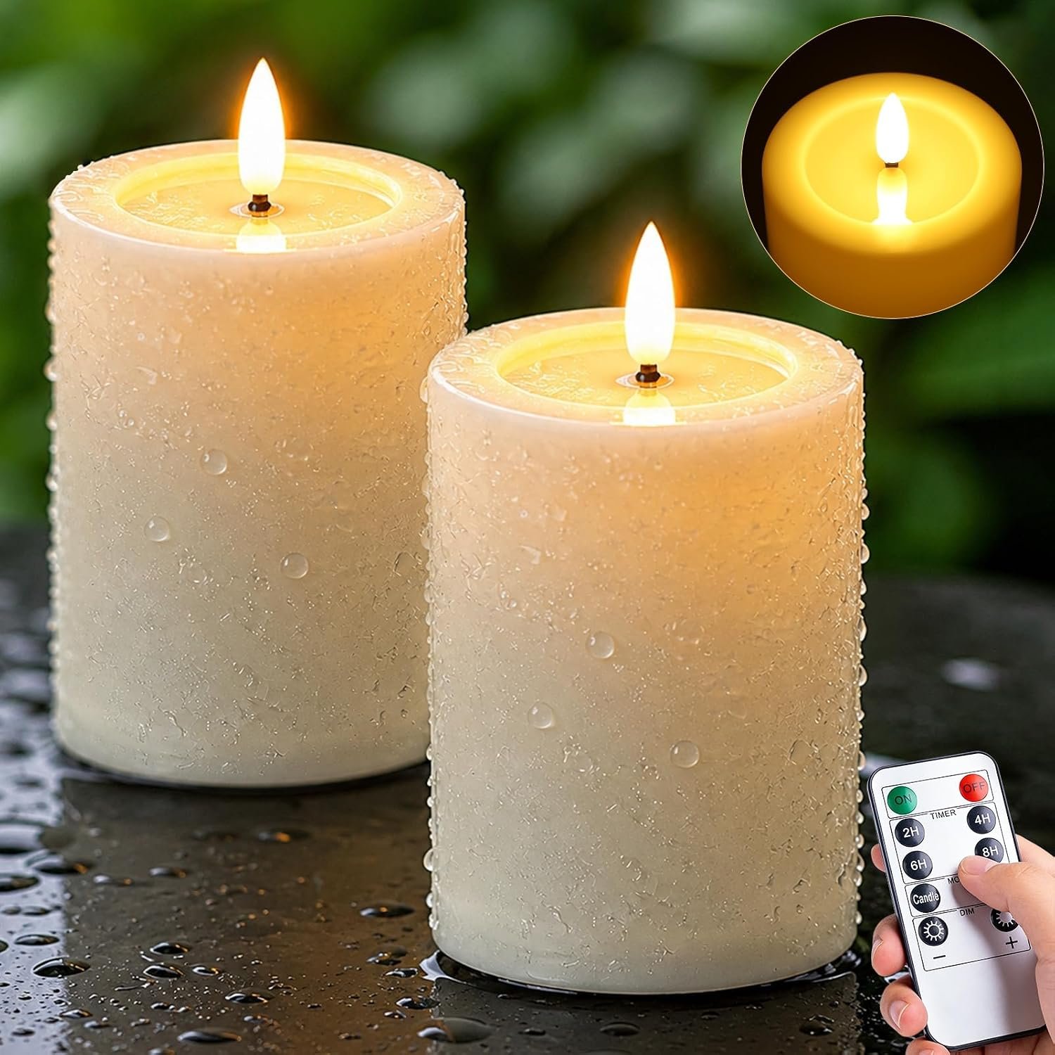 Outdoor Waterproof Flameless Battery Operated Candles with Remote and Timer