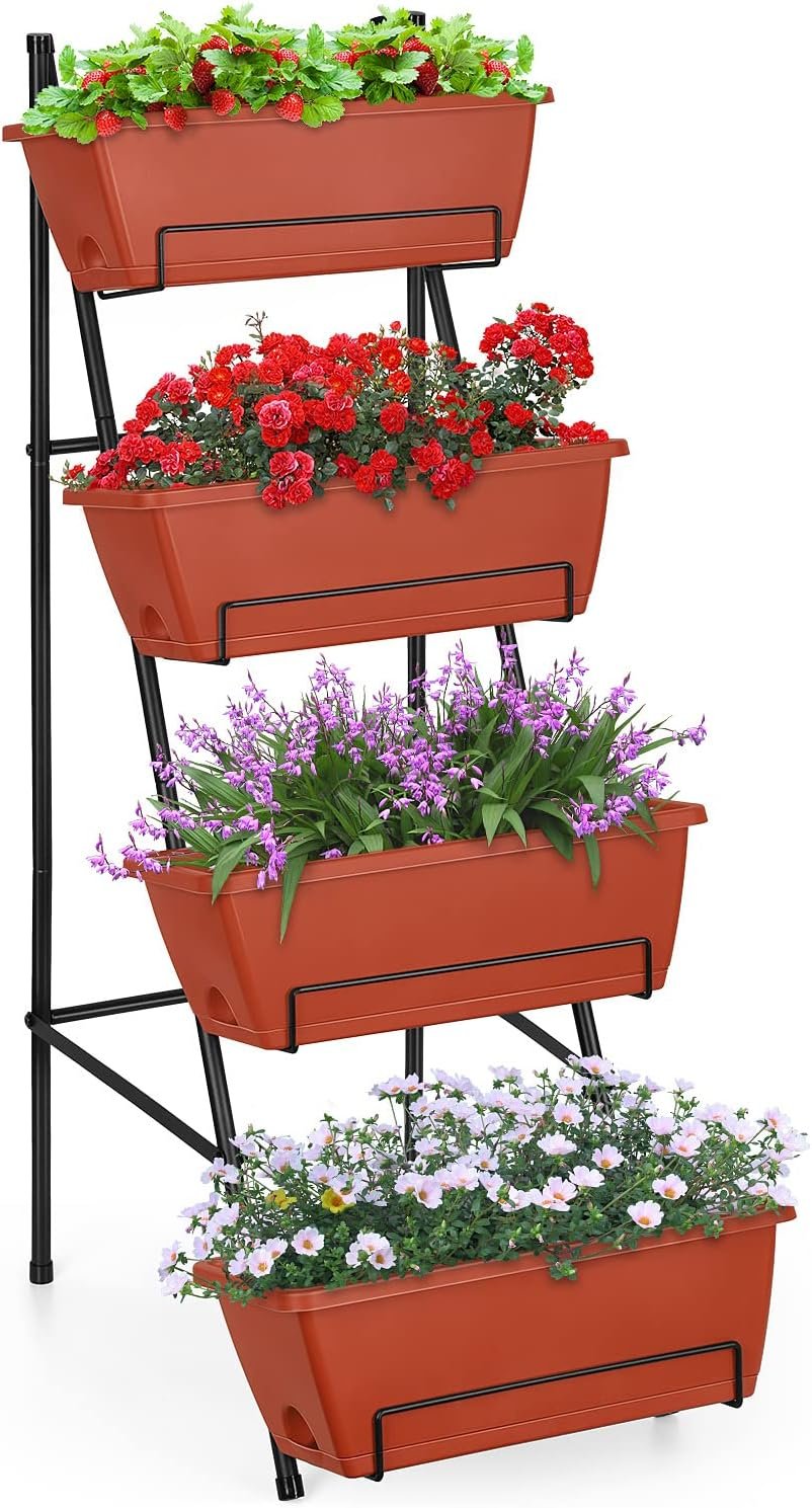 Raised Garden Bed with Legs 4 Tier Vertical Herb Garden Planter, Brick Red