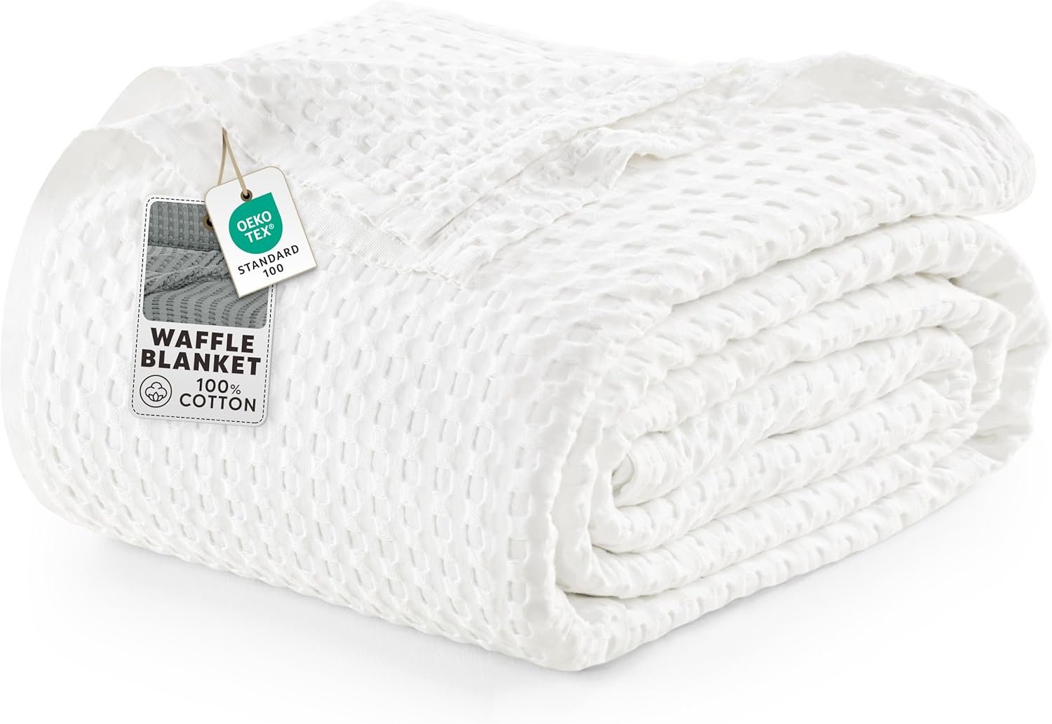 Utopia Bedding 100% Cotton Waffle Blanket Queen Size White, 90×90 Inch