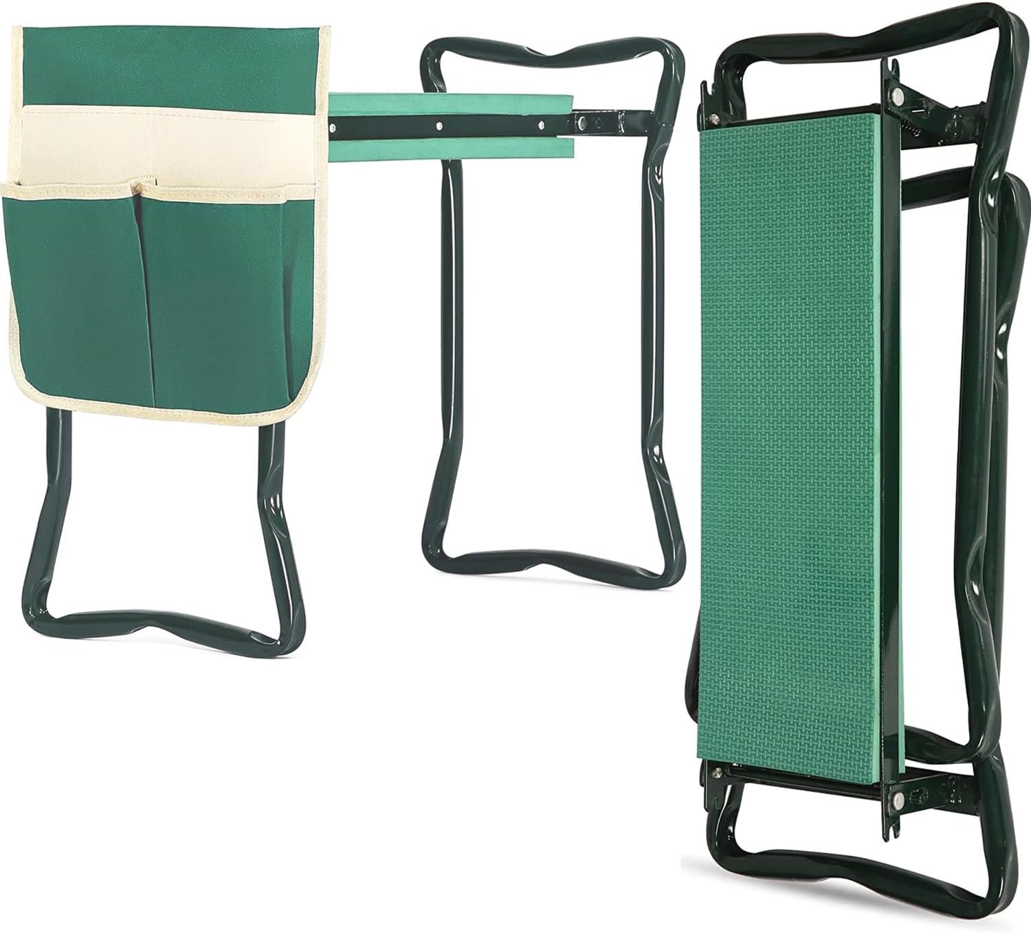 Heavy Duty Foldable Garden Kneeler and Seat with Tool Pouch, Green