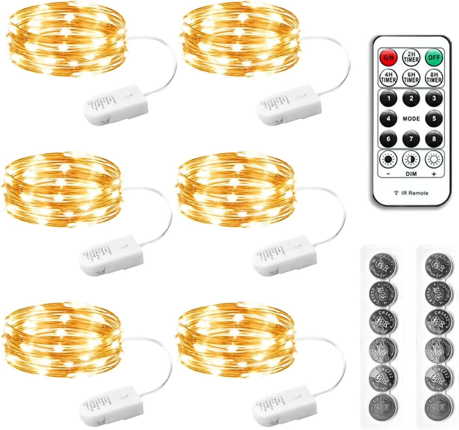 HXWEIYE 6 Pack Fairy Lights Battery Operated with Remote & Timer, 7ft 20LED