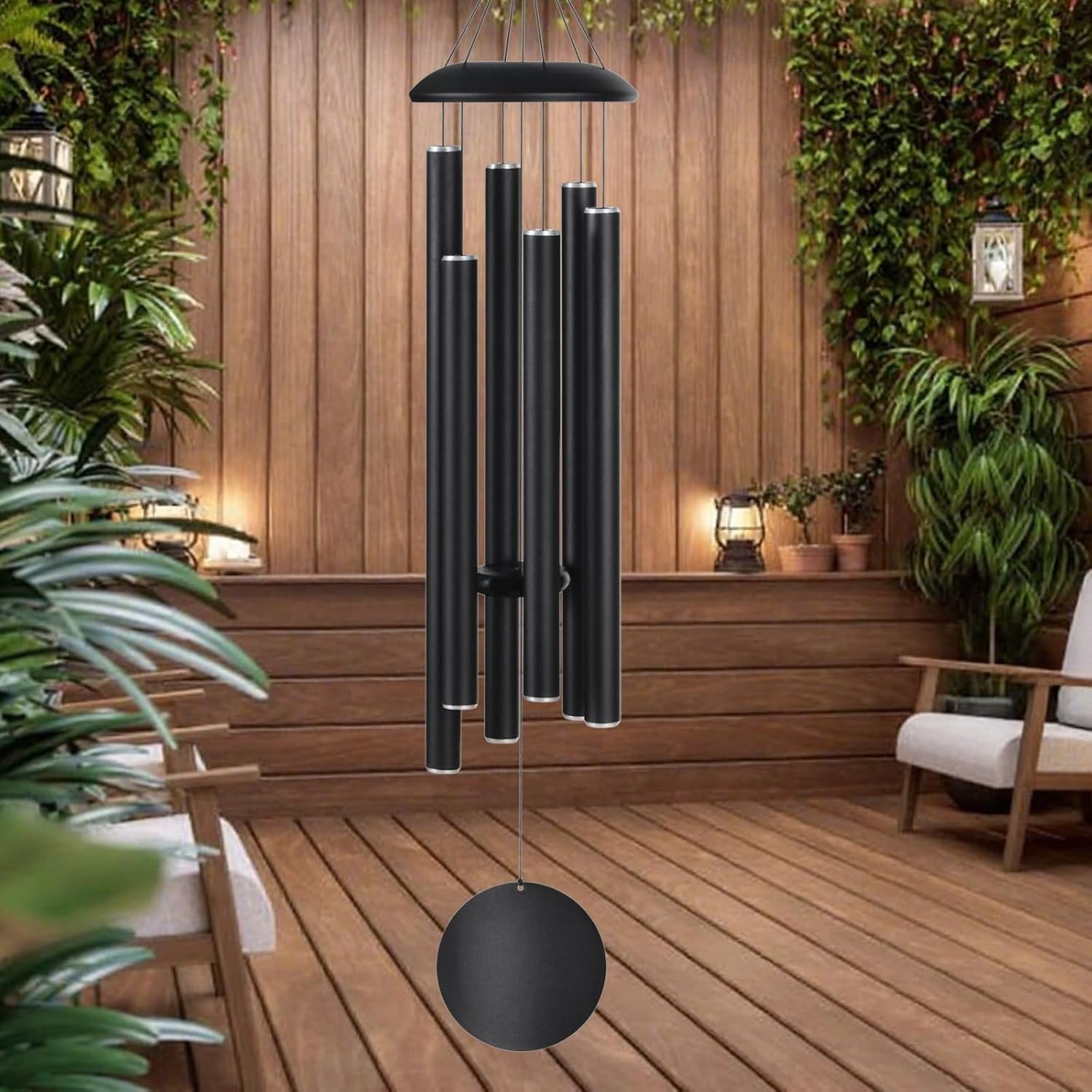 Suntimber Extra Large Wind Chimes for Outside Deep Tone,(Black,48″)