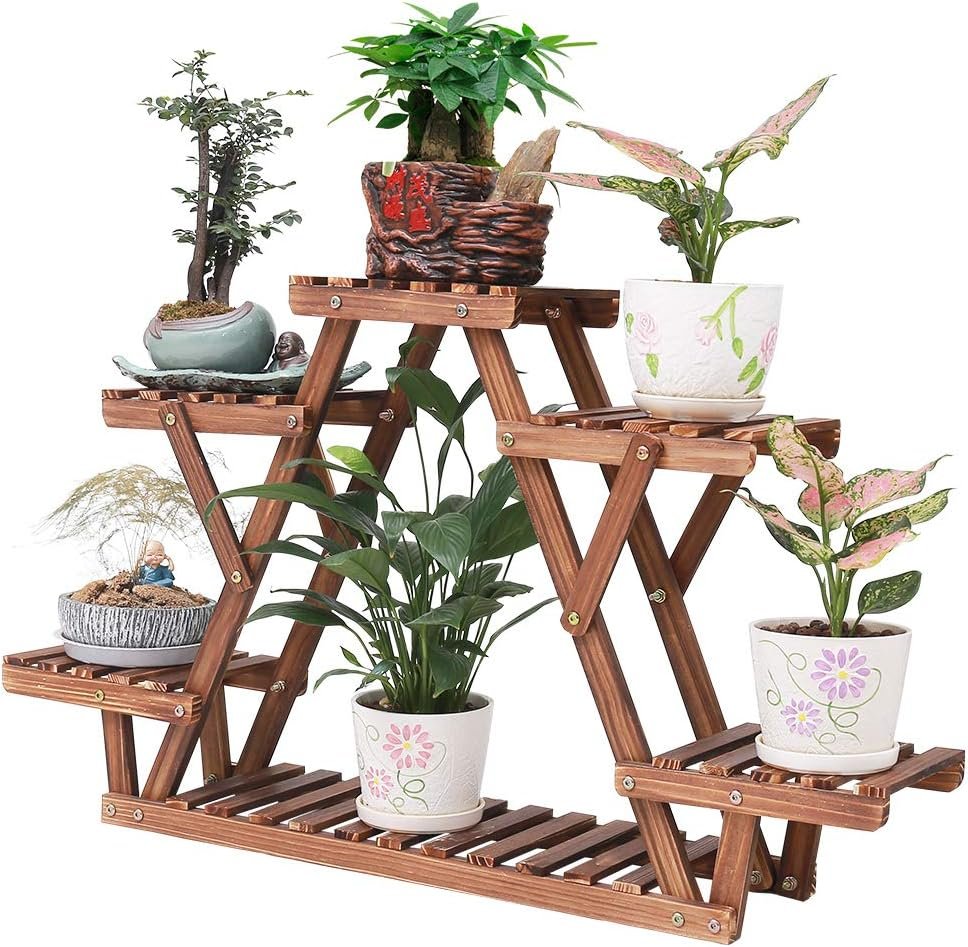 Wood Plant Stand for Multiple Plants Shelf Indoor 6 Tiered Triangle