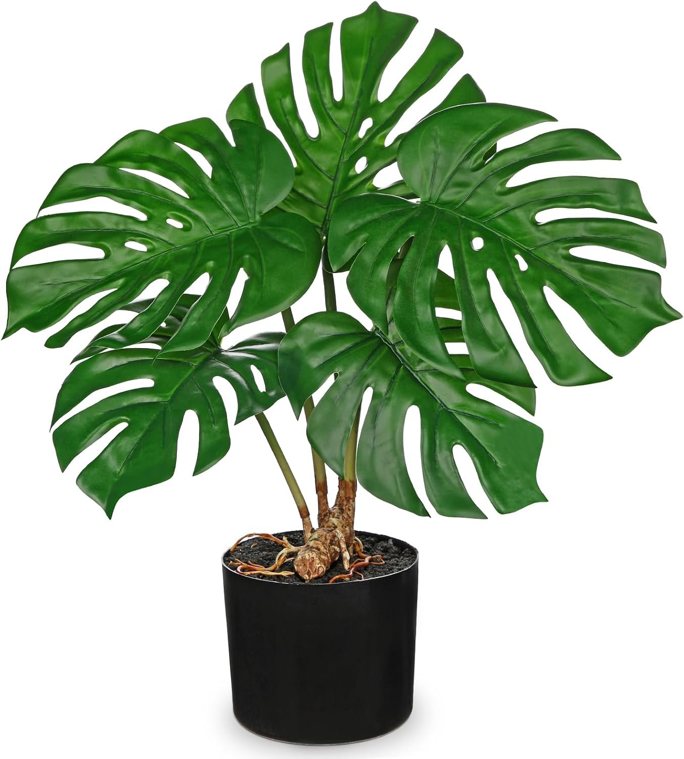 DILATATA Fake Plants Artificial Monstera Plant 18″ Faux Potted Monstera Plant Indoor Tropical Palm Fronds with Black Pot for Indoor Home Decor Office Living Room Porch Decor