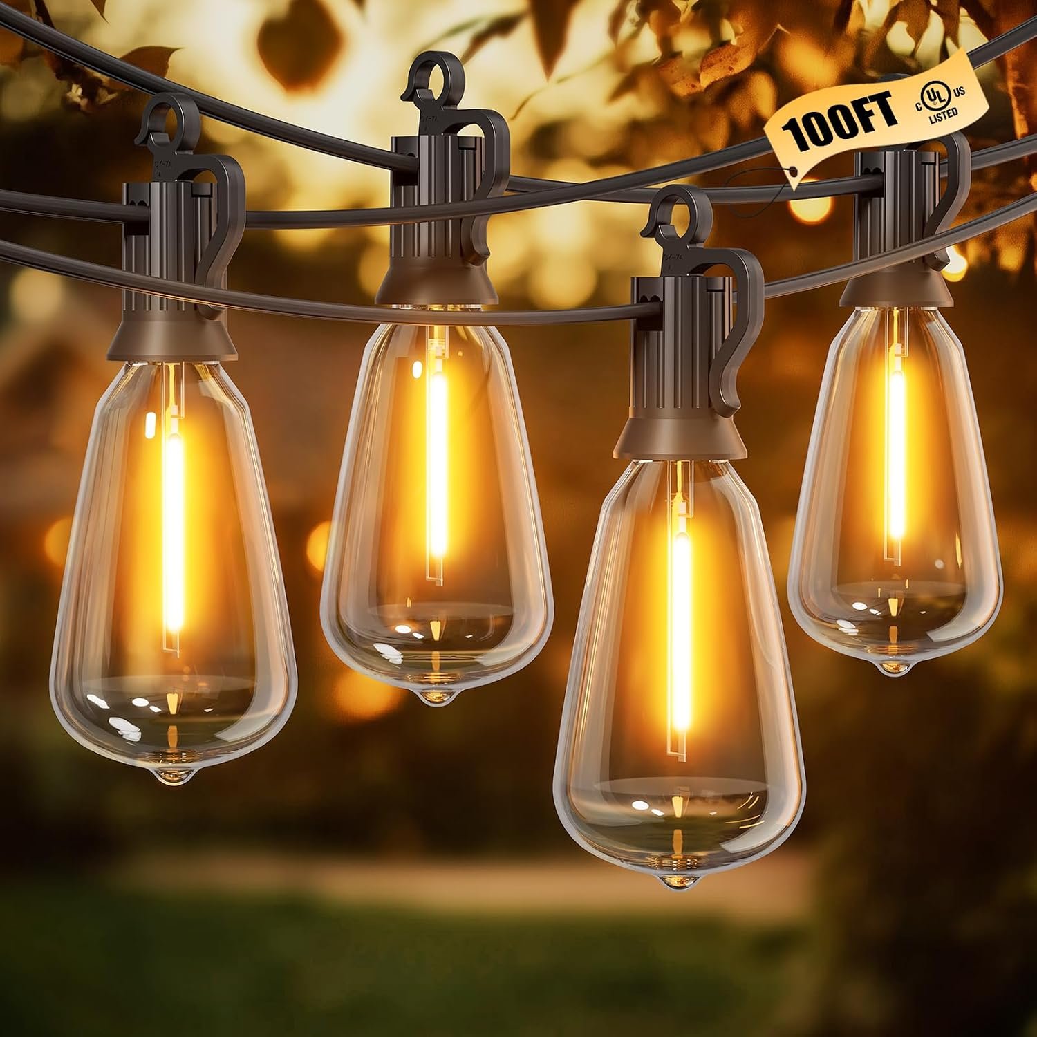 Brightown Outdoor String Lights Patio Lights 100FT ST38 Waterproof Dimmable