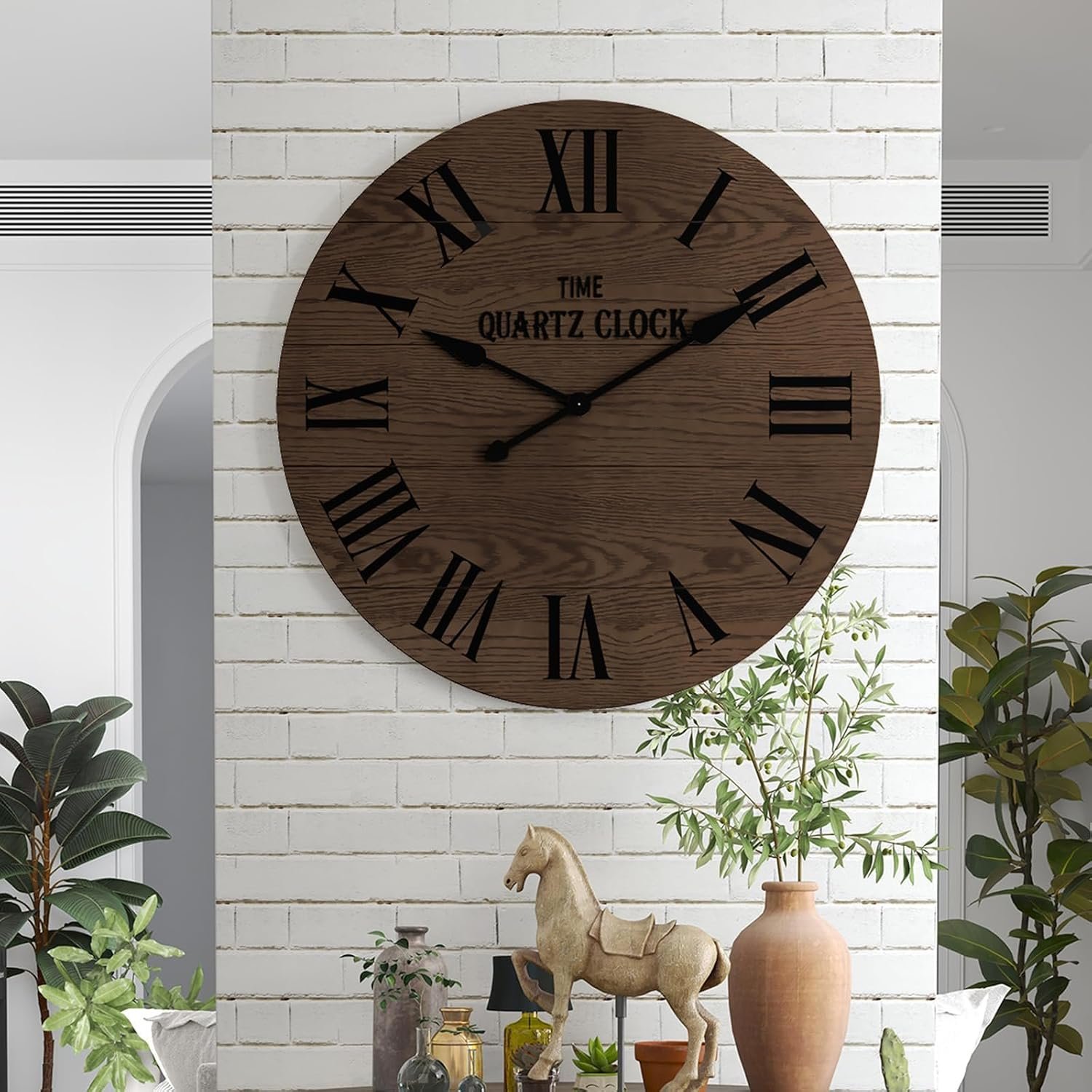 ARTPOWER 35.5” Extra Large Giant Farmhouse Wall Clock, Brown