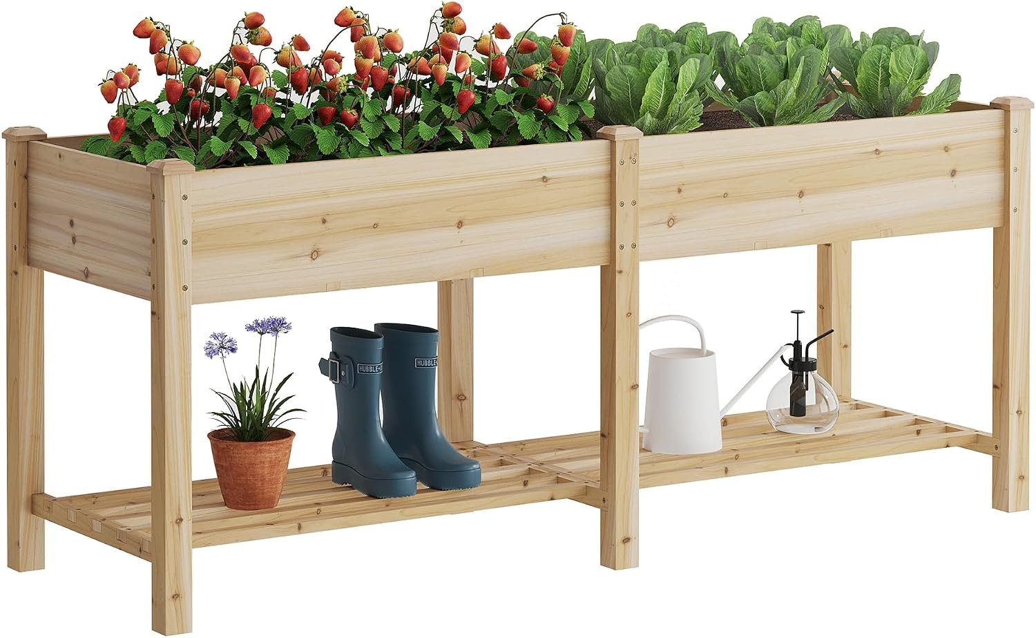 Raised Garden Bed with Legs Elevated Wooden Planter Box Stand Large Planter Stand Box for Fruits Vegetables Flowers with Divider with Bag – 72 * 24 * 30.5IN
