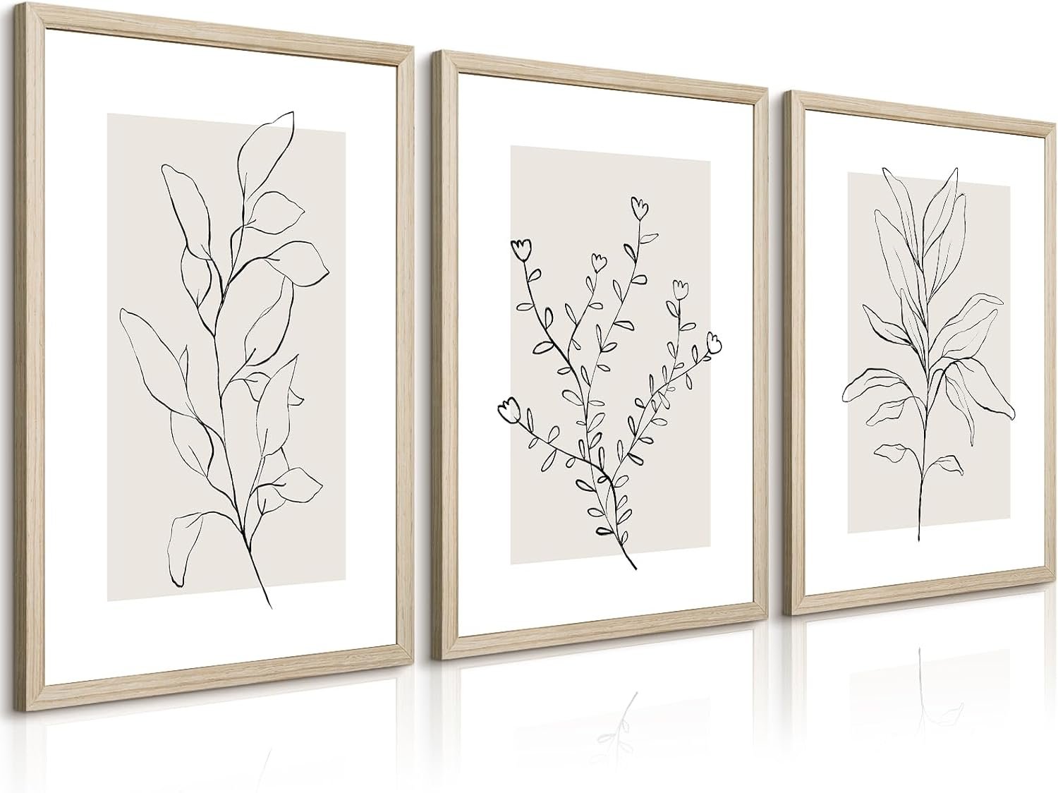 Neutral Botanical Prints Wall Art Decor Plant Minimalist Canvas Pictures Vintage Beige Wall Art Modern Farmhouse Line Poster Boho Abstract Painting Artwork for Bedroom 12×16 Inch Framed Set of 3