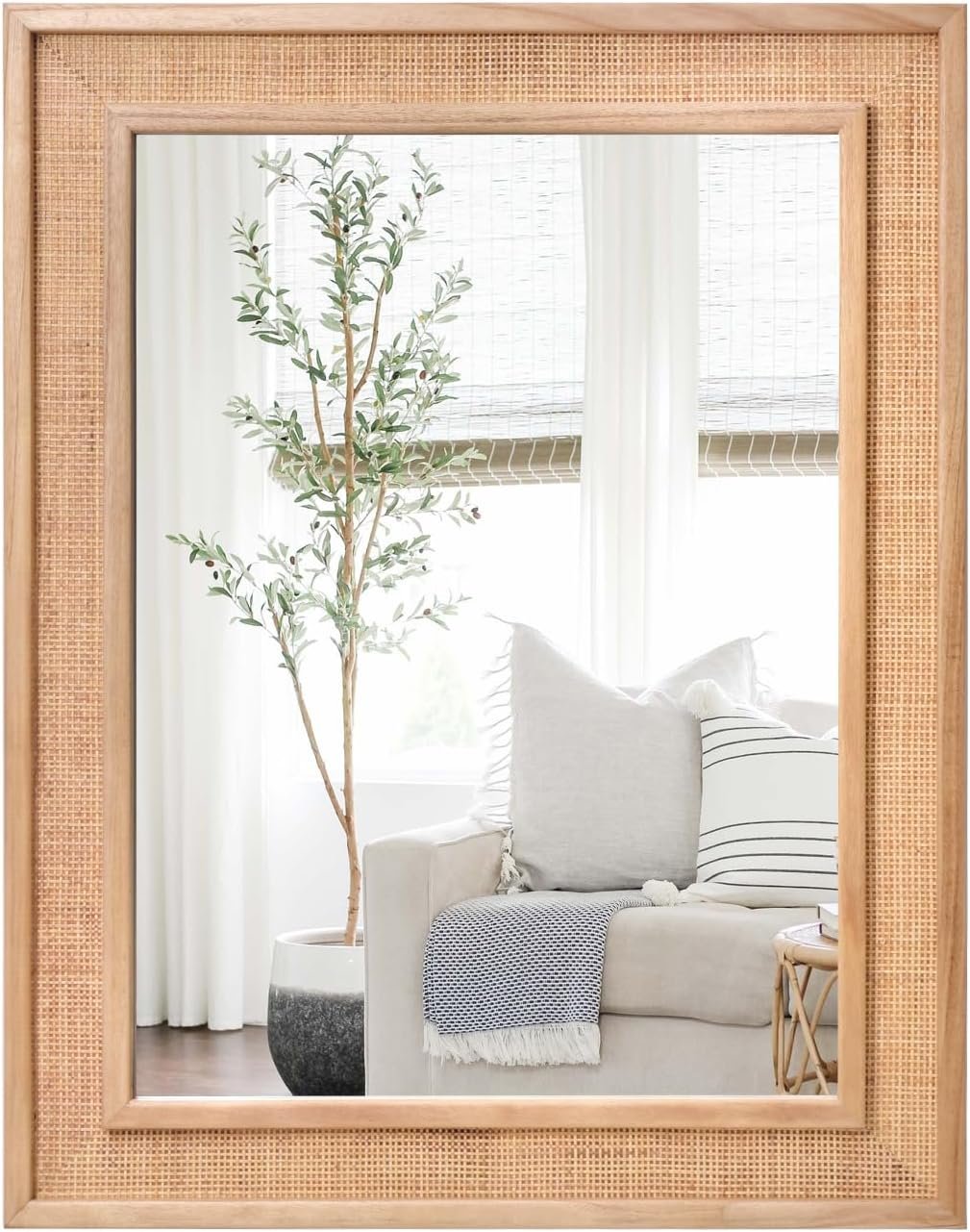 20″x28″ Rattan Wall Mirror for Bathroom Rectangle Rattan Mirror Hanging