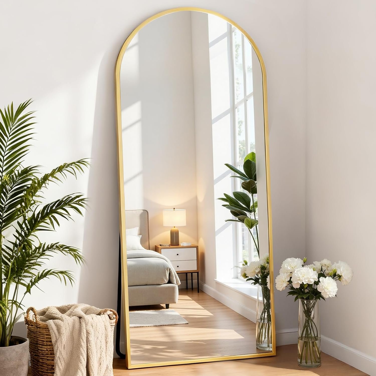 DUMOS 64″x21″ Arched Full Length Floor Mirror, Full Body Mirror, Gold