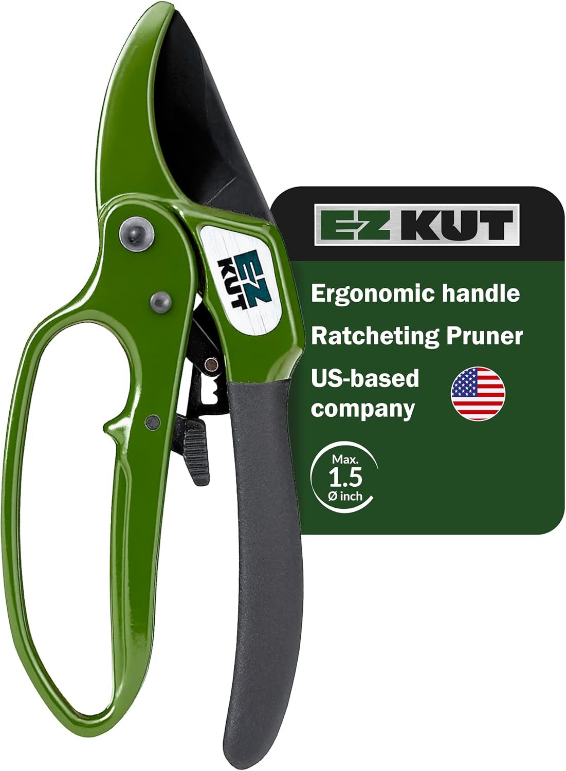 EZ Kut Heavy Duty Pruning Shears Green – with Ratcheting Action Great Garden Hand Tool Clippers Gardening pruners arthritis tools Ratcheting Anvil Hand Pruner Pruning Shears Heavy Duty Since 1988
