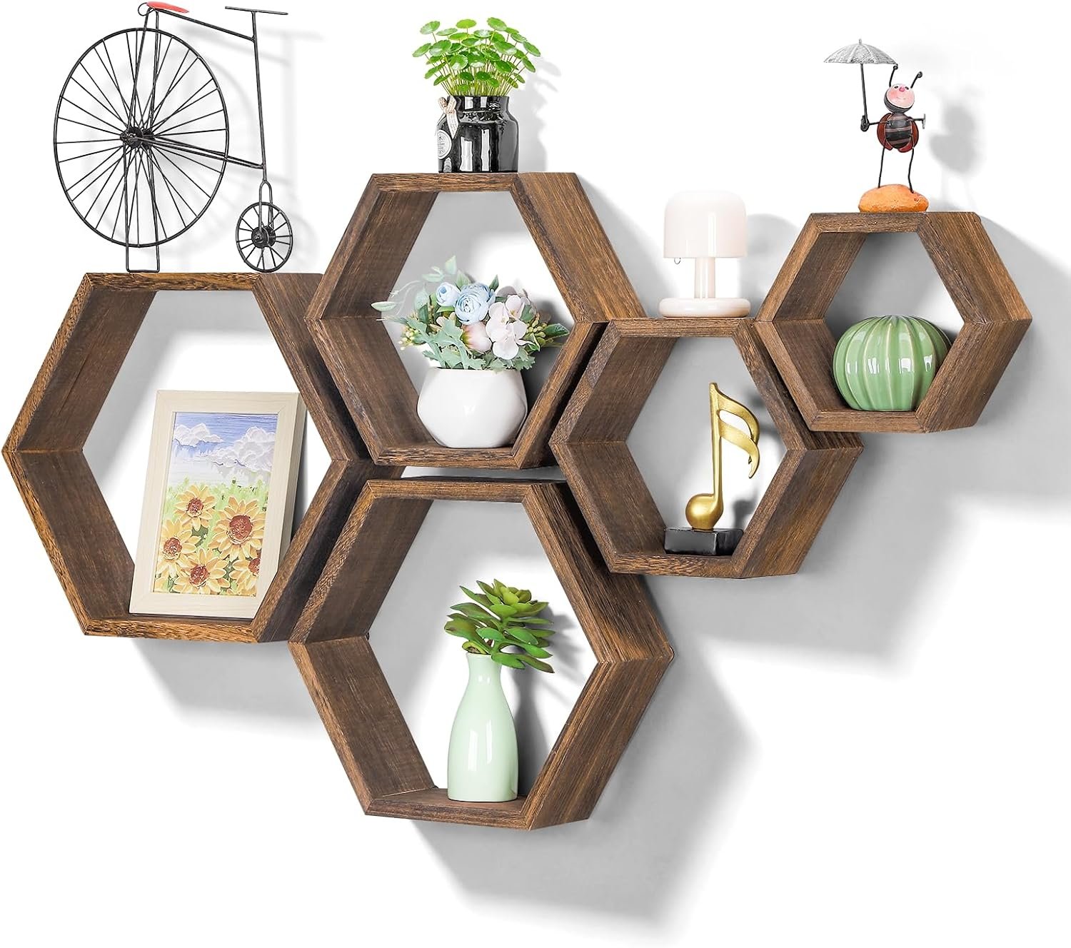 Hexagon Floating Shelves, Honeycomb Display Wall Shelf, Set of 5